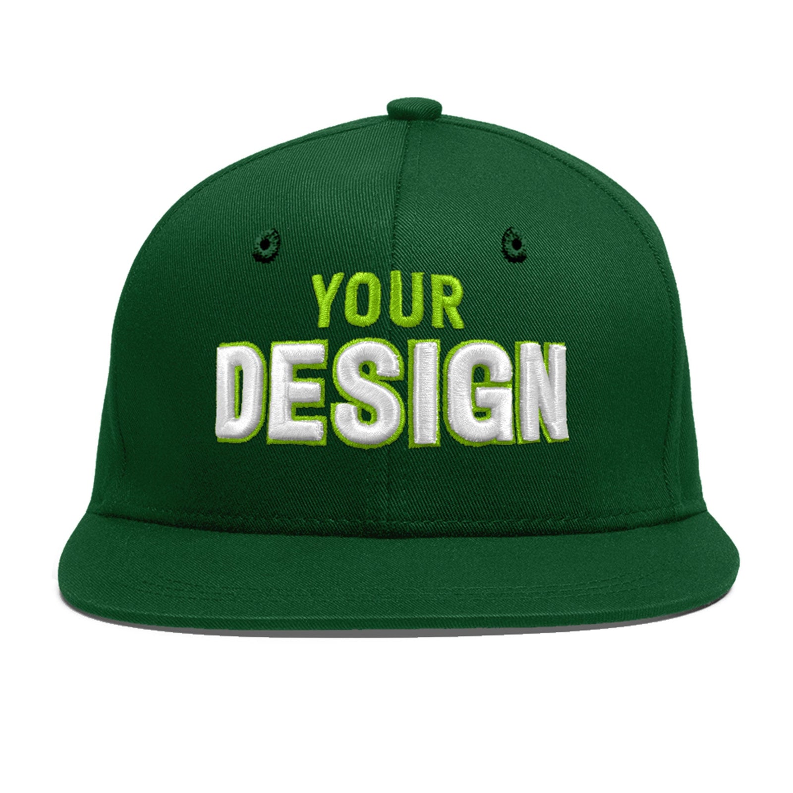 Custom Green 3D Puff Embroidery Flat Embroidery Casual Sport Baseball Cap