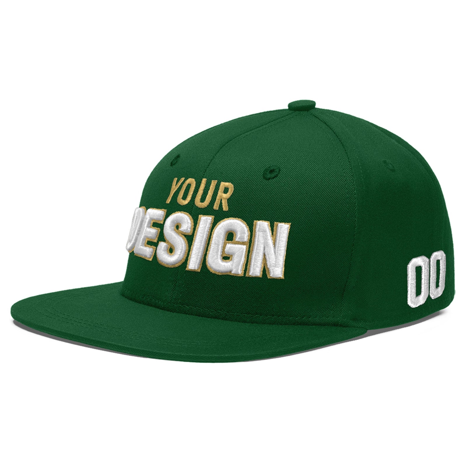 Custom Green 3D Puff Embroidery Flat Embroidery Casual Sport Baseball Cap
