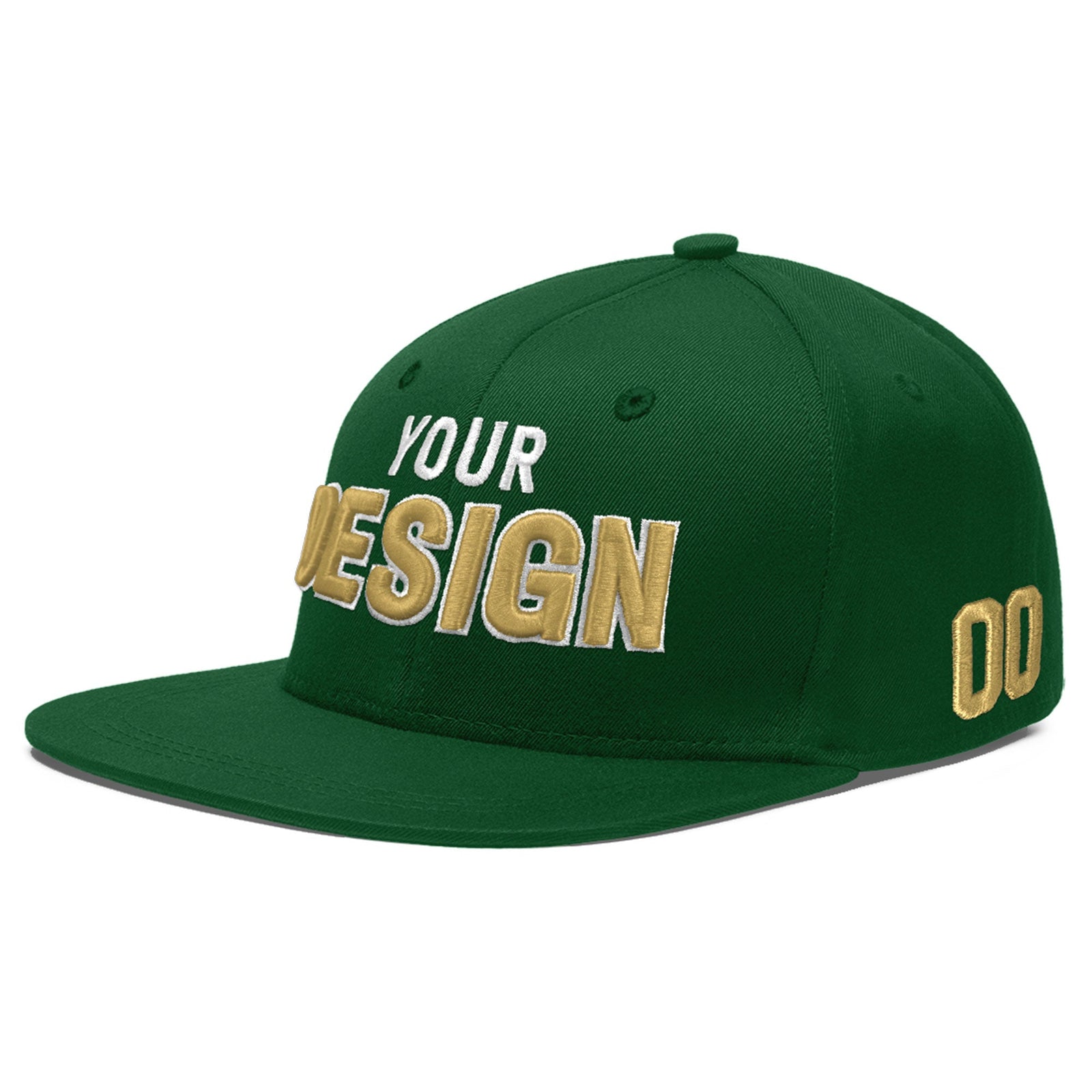 Custom Green 3D Puff Embroidery Flat Embroidery Casual Sport Baseball Cap