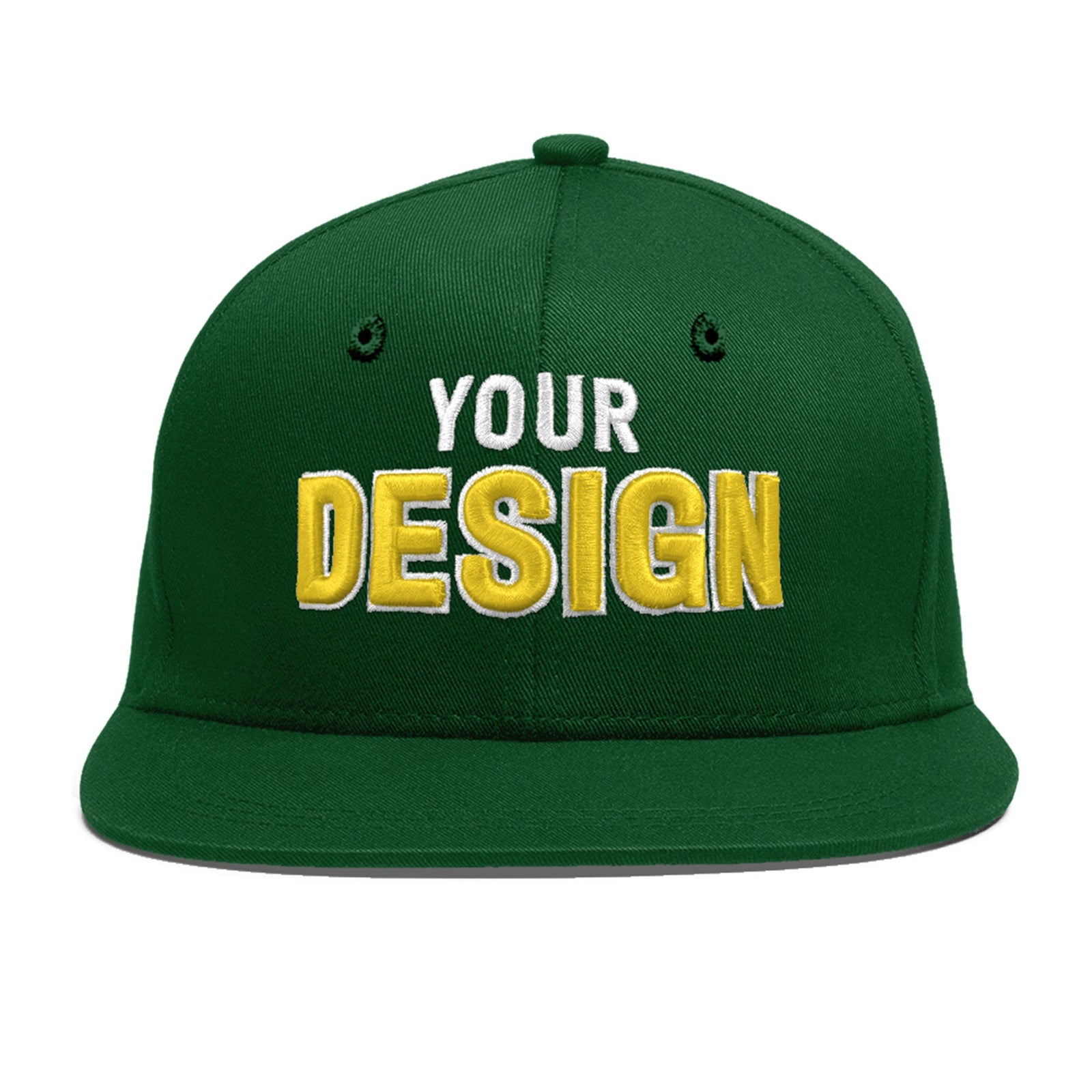 Custom Green 3D Puff Embroidery Flat Embroidery Casual Sport Baseball Cap
