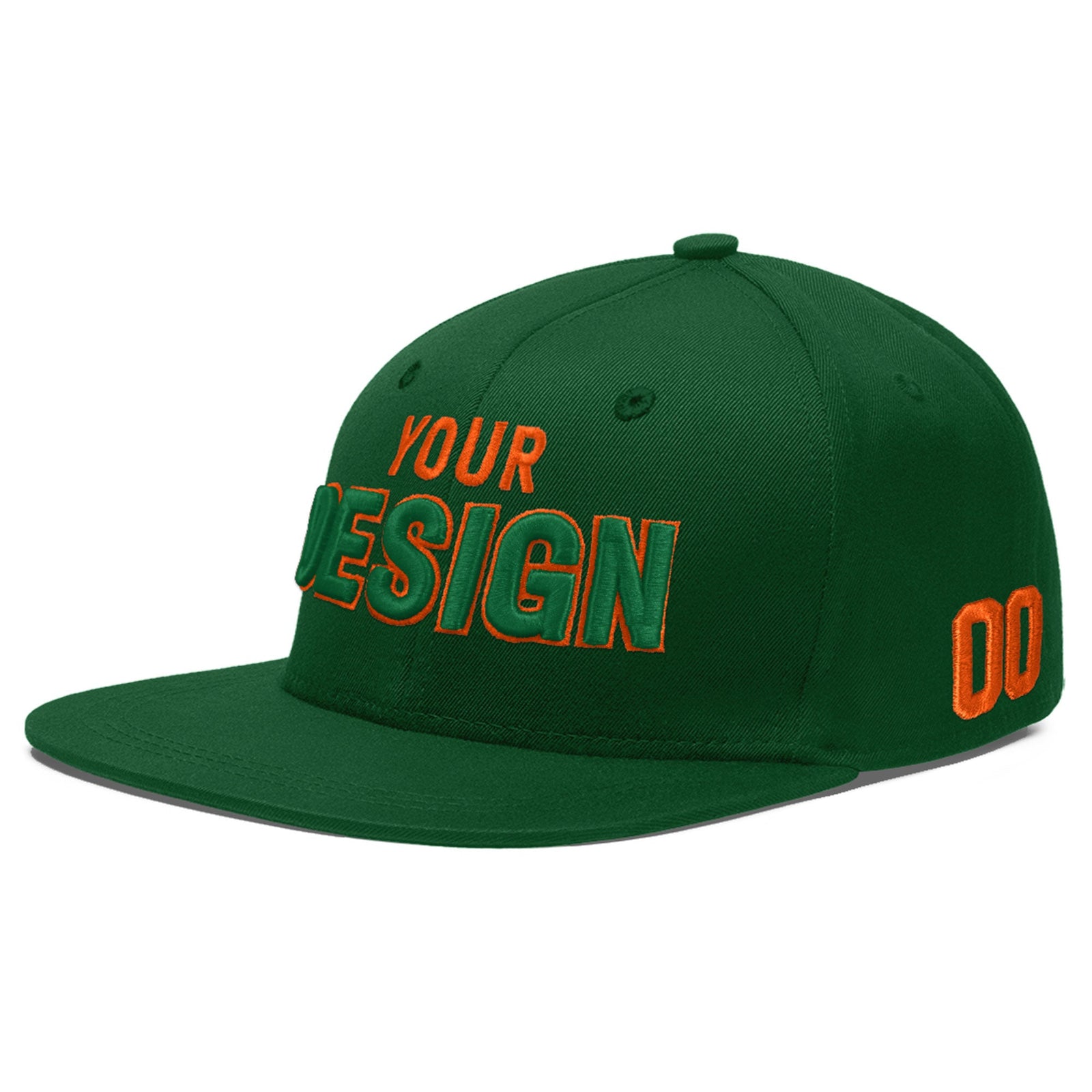 Custom Green 3D Puff Embroidery Flat Embroidery Casual Sport Baseball Cap
