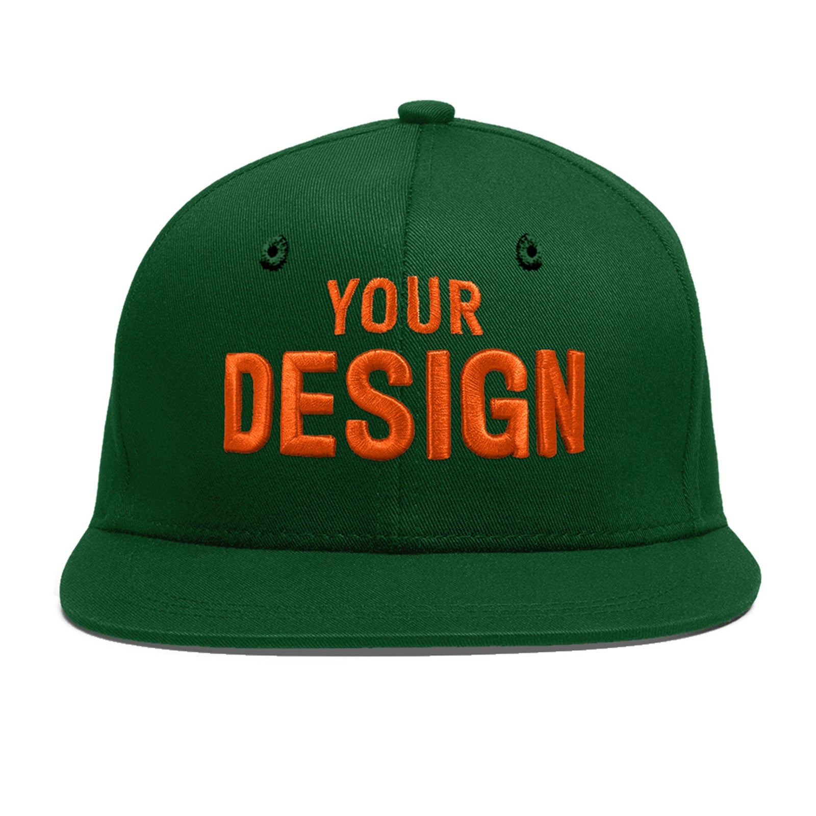 Custom Green 3D Puff Embroidery Flat Embroidery Casual Sport Baseball Cap