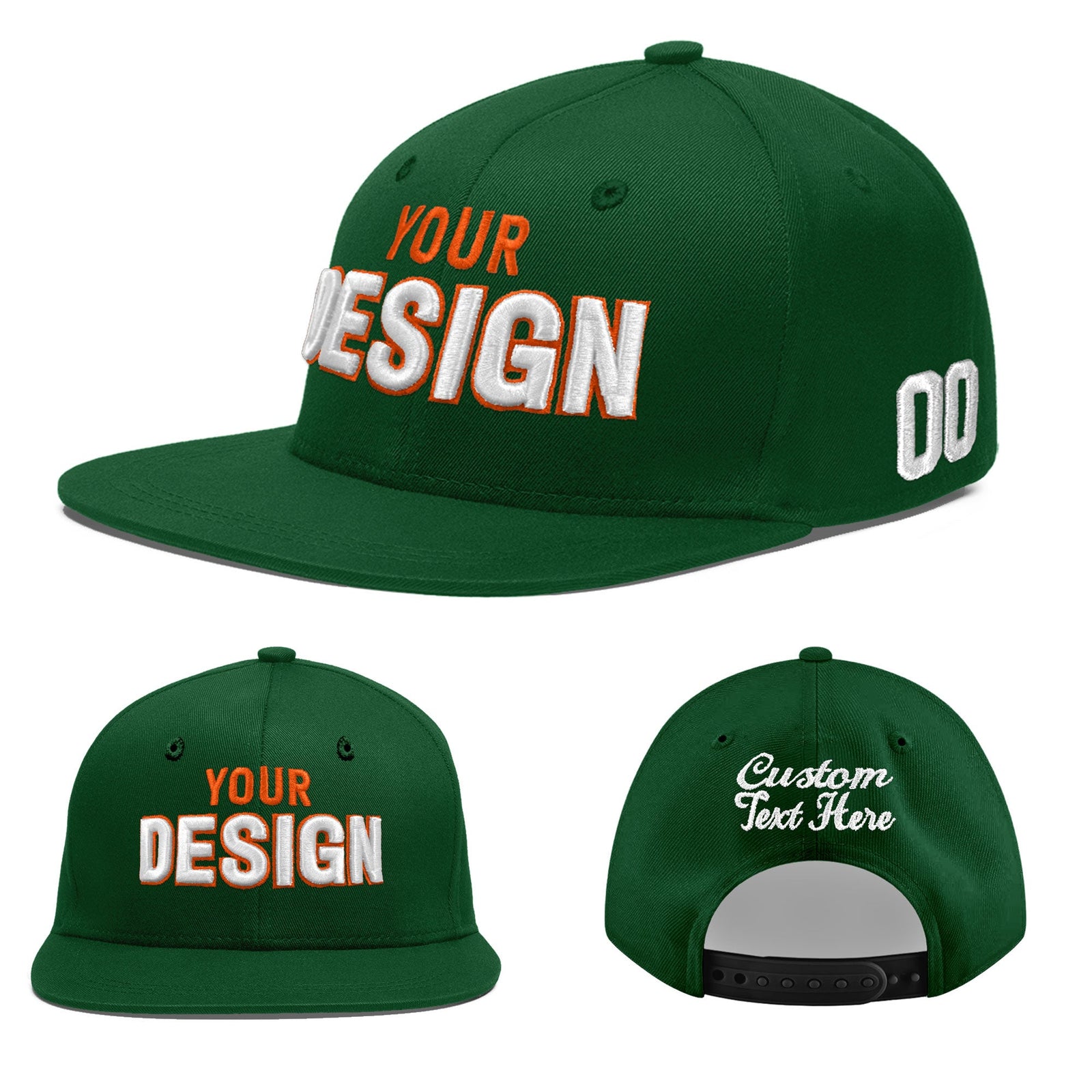 Custom Green 3D Puff Embroidery Flat Embroidery Casual Sport Baseball Cap