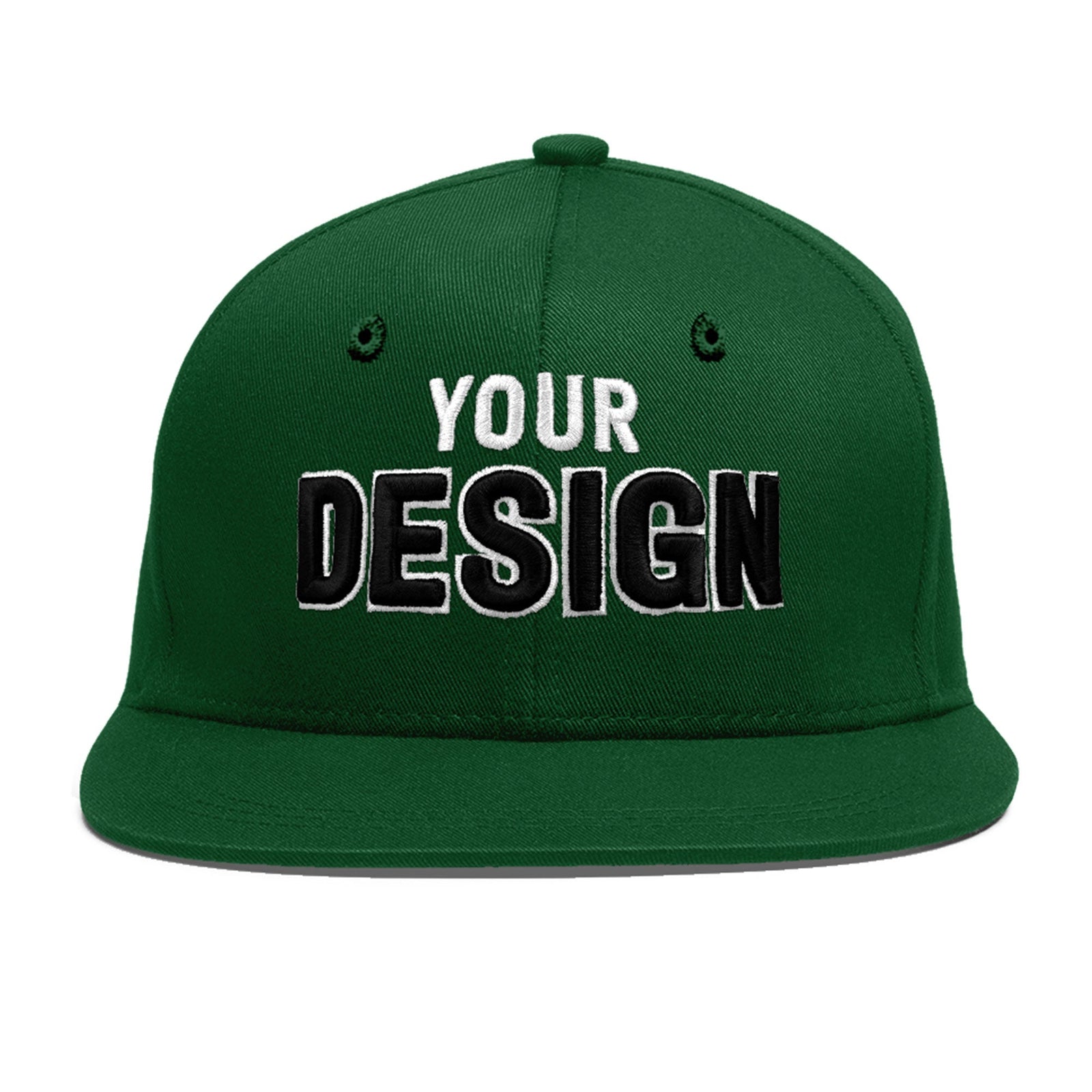 Custom Green 3D Puff Embroidery Flat Embroidery Casual Sport Baseball Cap