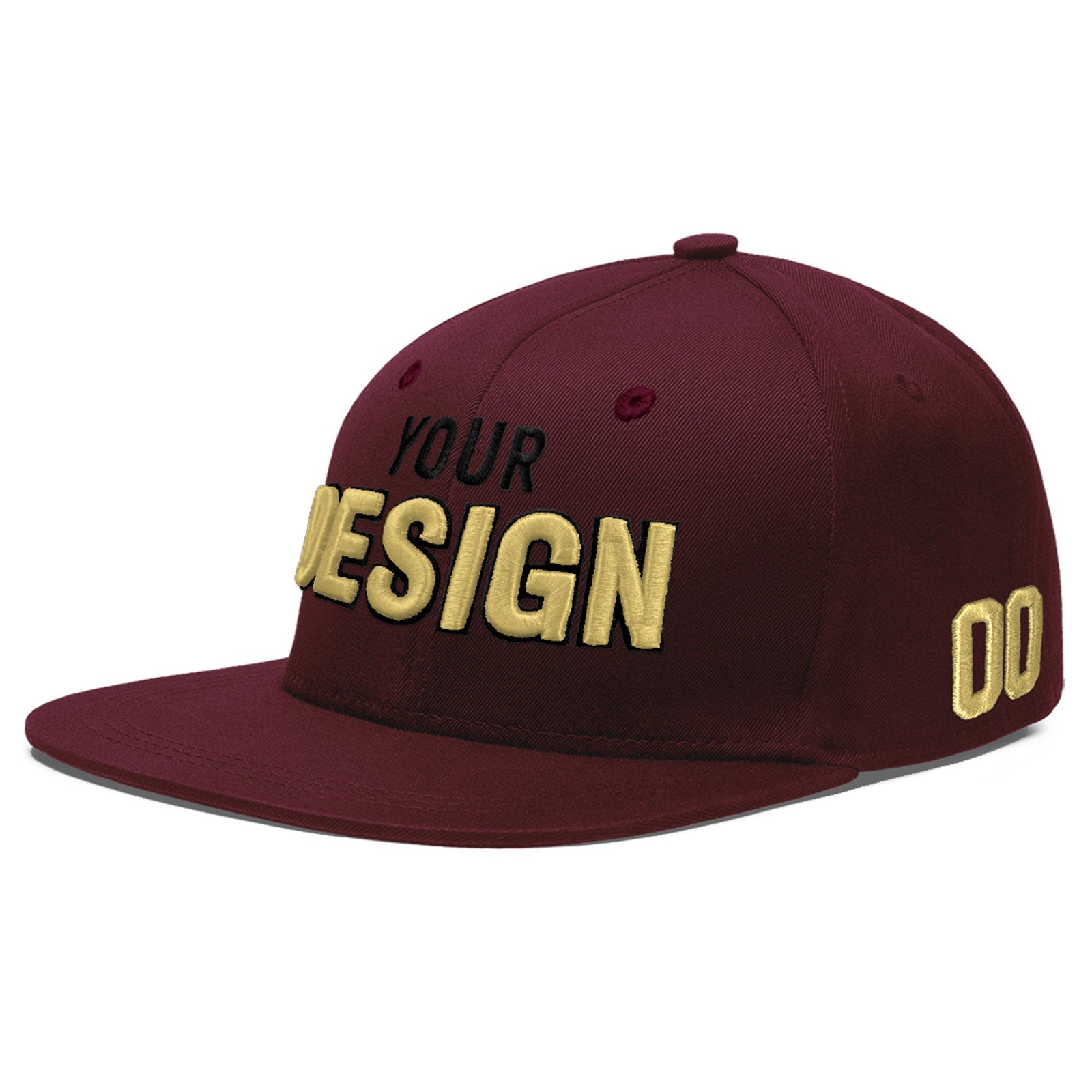 Custom Burgundy 3D Puff Embroidery Flat Embroidery Casual Sport Baseball Cap