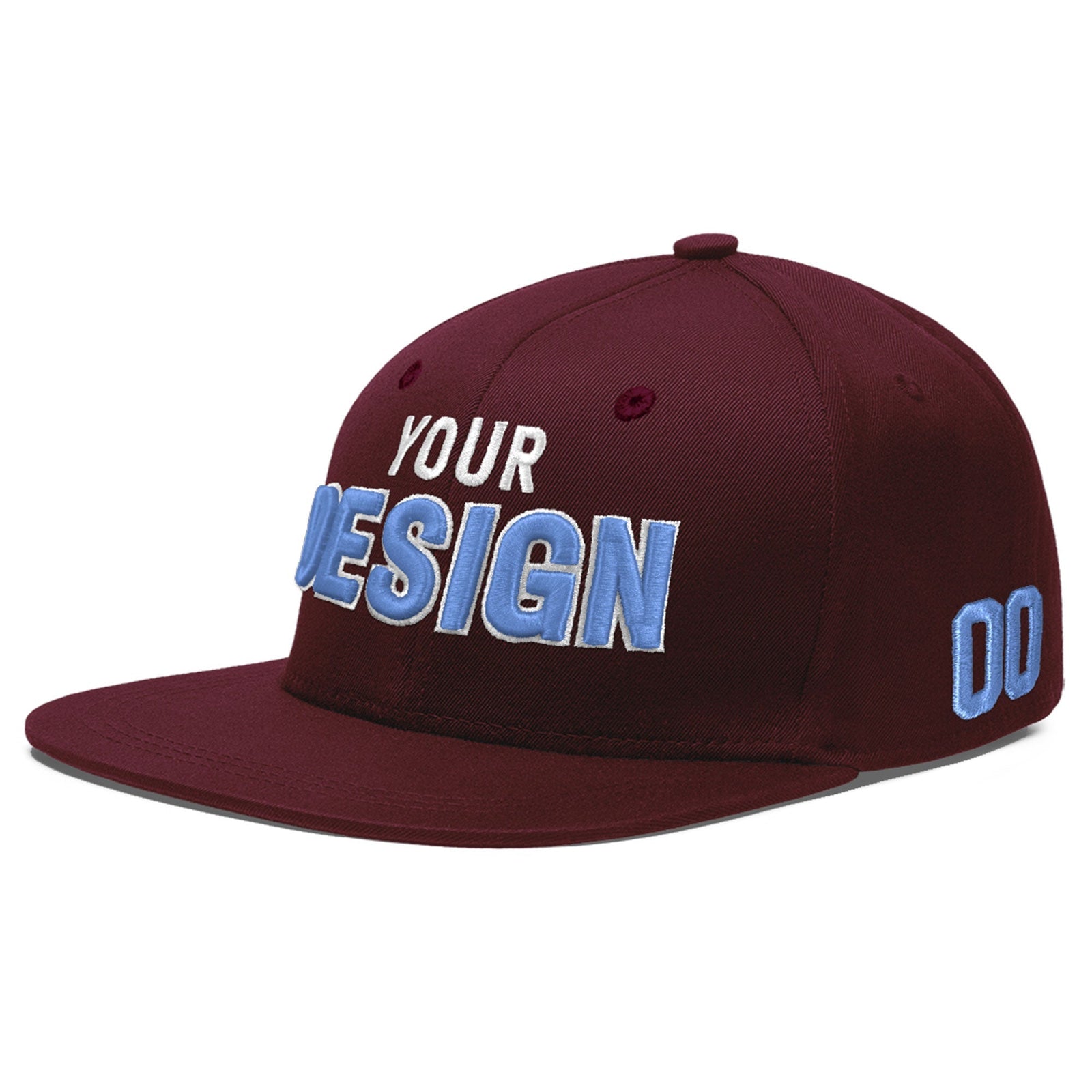 Custom Burgundy 3D Puff Embroidery Flat Embroidery Casual Sport Baseball Cap