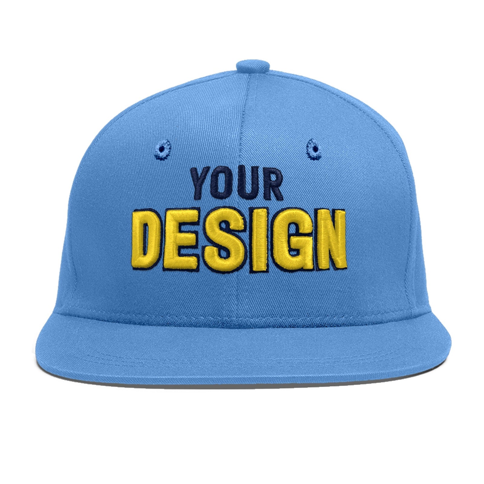 Custom Light Blue 3D Puff Embroidery Flat Embroidery Casual Sport Baseball Cap