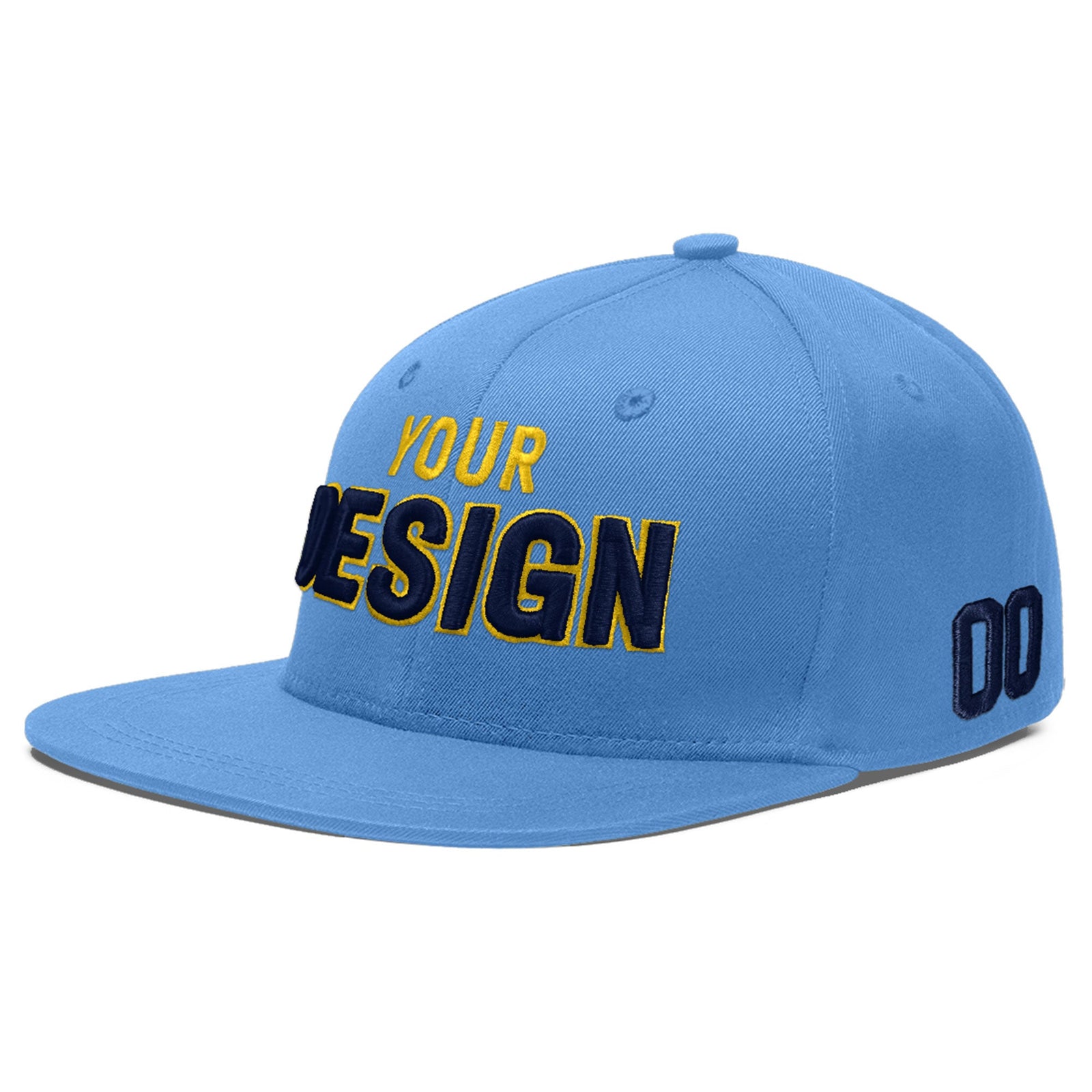 Custom Powder Blue 3D Puff Embroidery Flat Embroidery Casual Sport Baseball Cap