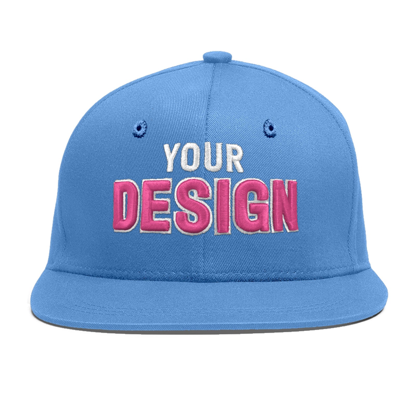 Custom Powder Blue 3D Puff Embroidery Flat Embroidery Casual Sport Baseball Cap