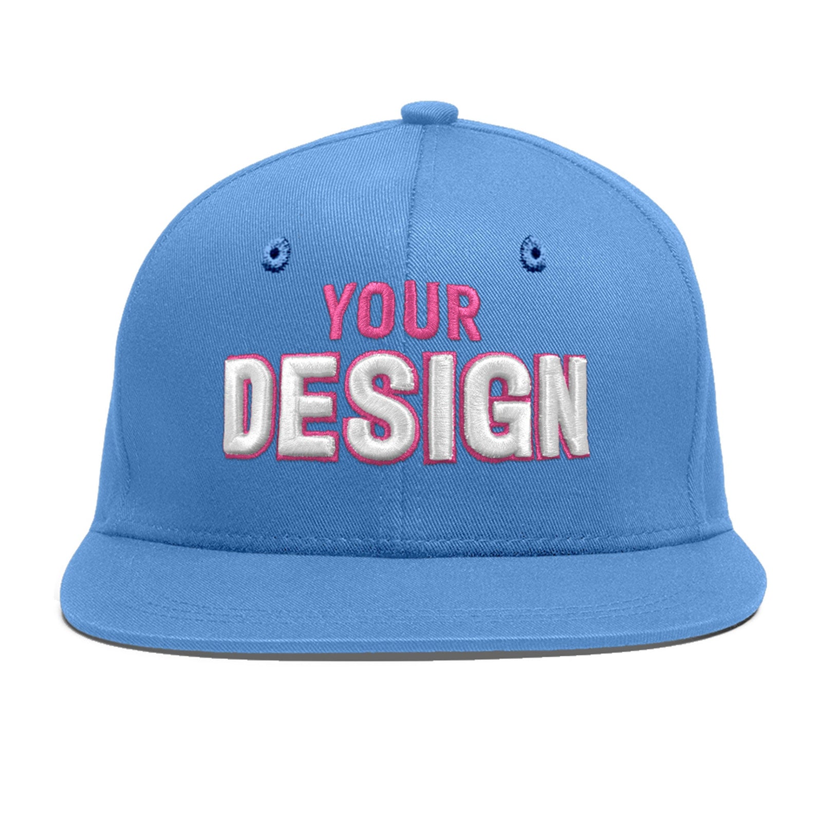Custom Powder Blue 3D Puff Embroidery Flat Embroidery Casual Sport Baseball Cap