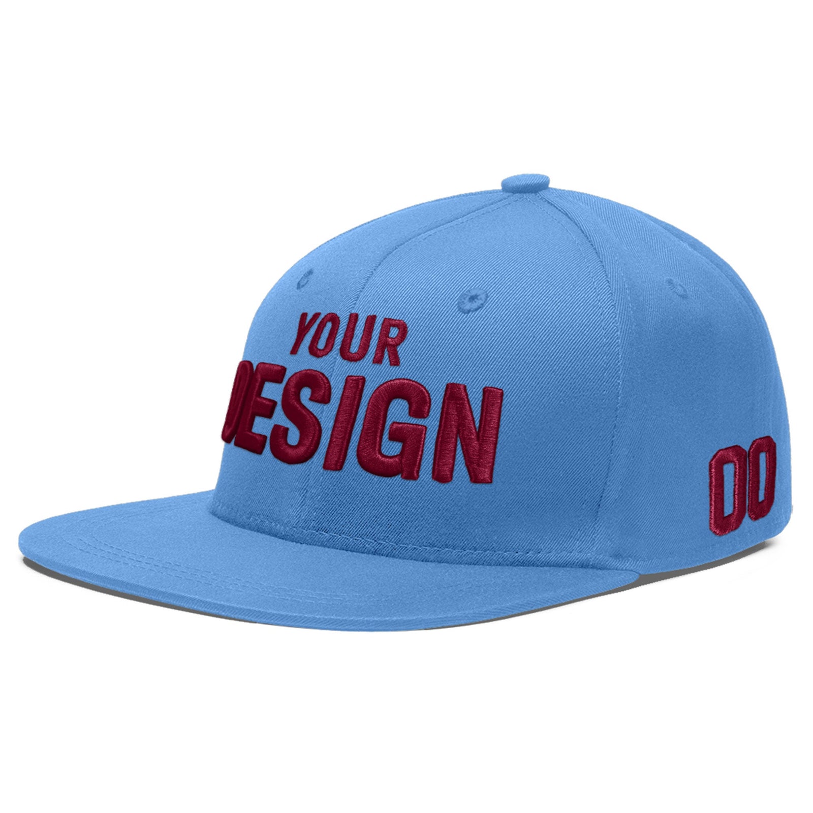 Custom Powder Blue 3D Puff Embroidery Flat Embroidery Casual Sport Baseball Cap