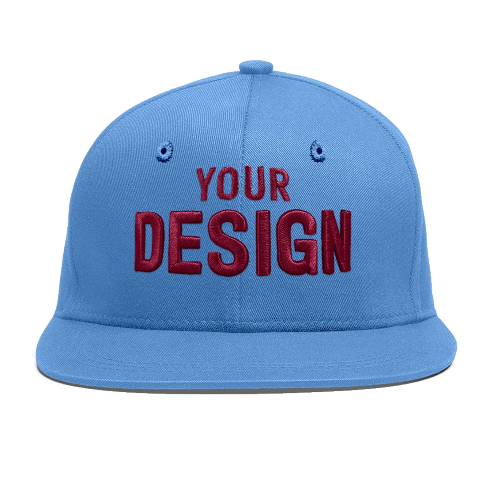 Custom Powder Blue 3D Puff Embroidery Flat Embroidery Casual Sport Baseball Cap