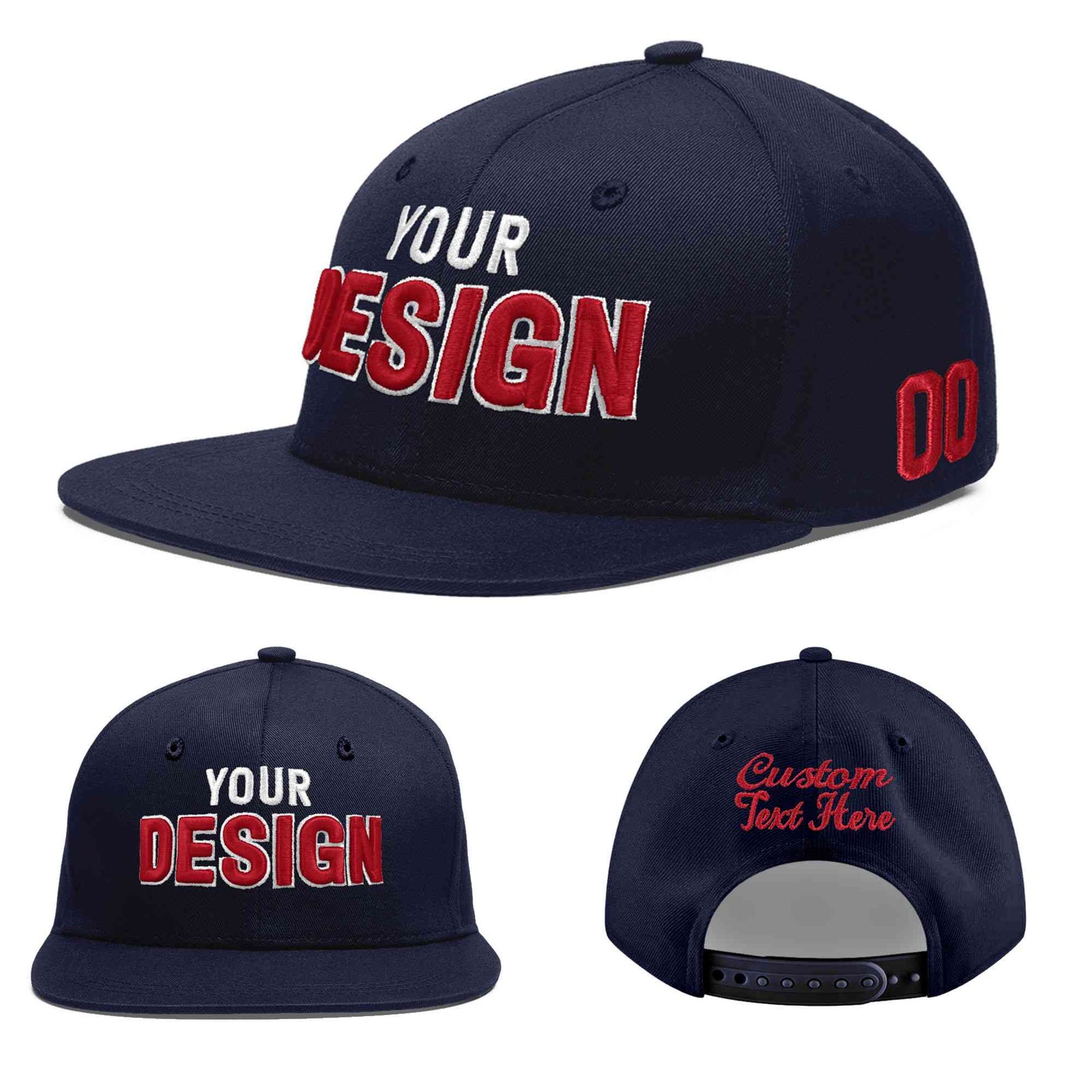 Custom Navy 3D Puff Embroidery Flat Embroidery Casual Sport Baseball Cap