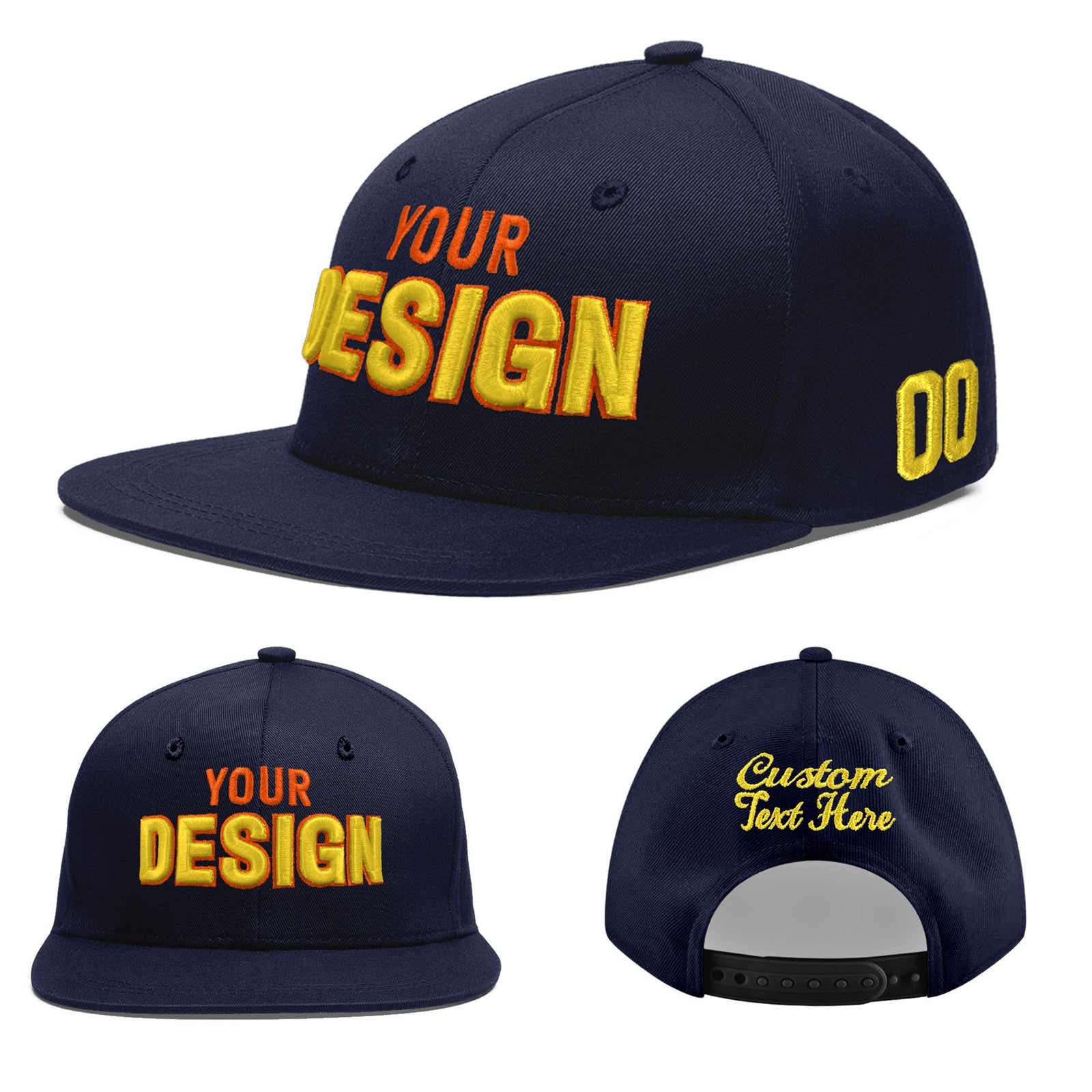 Custom Navy 3D Puff Embroidery Flat Embroidery Casual Sport Baseball Cap