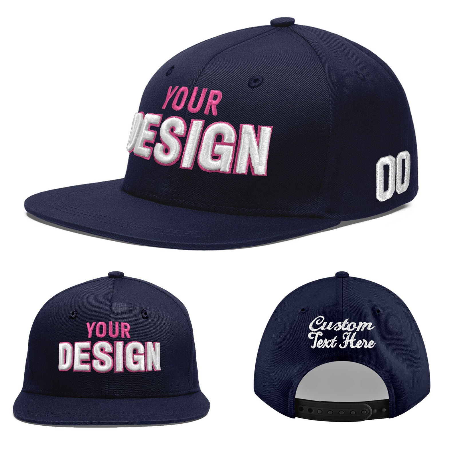 Custom Navy 3D Puff Embroidery Flat Embroidery Casual Sport Baseball Cap