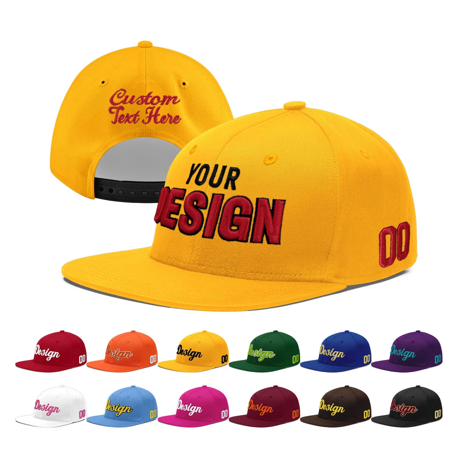 Custom Yellow 3D Puff Embroidery Flat Embroidery Casual Sport Baseball Cap