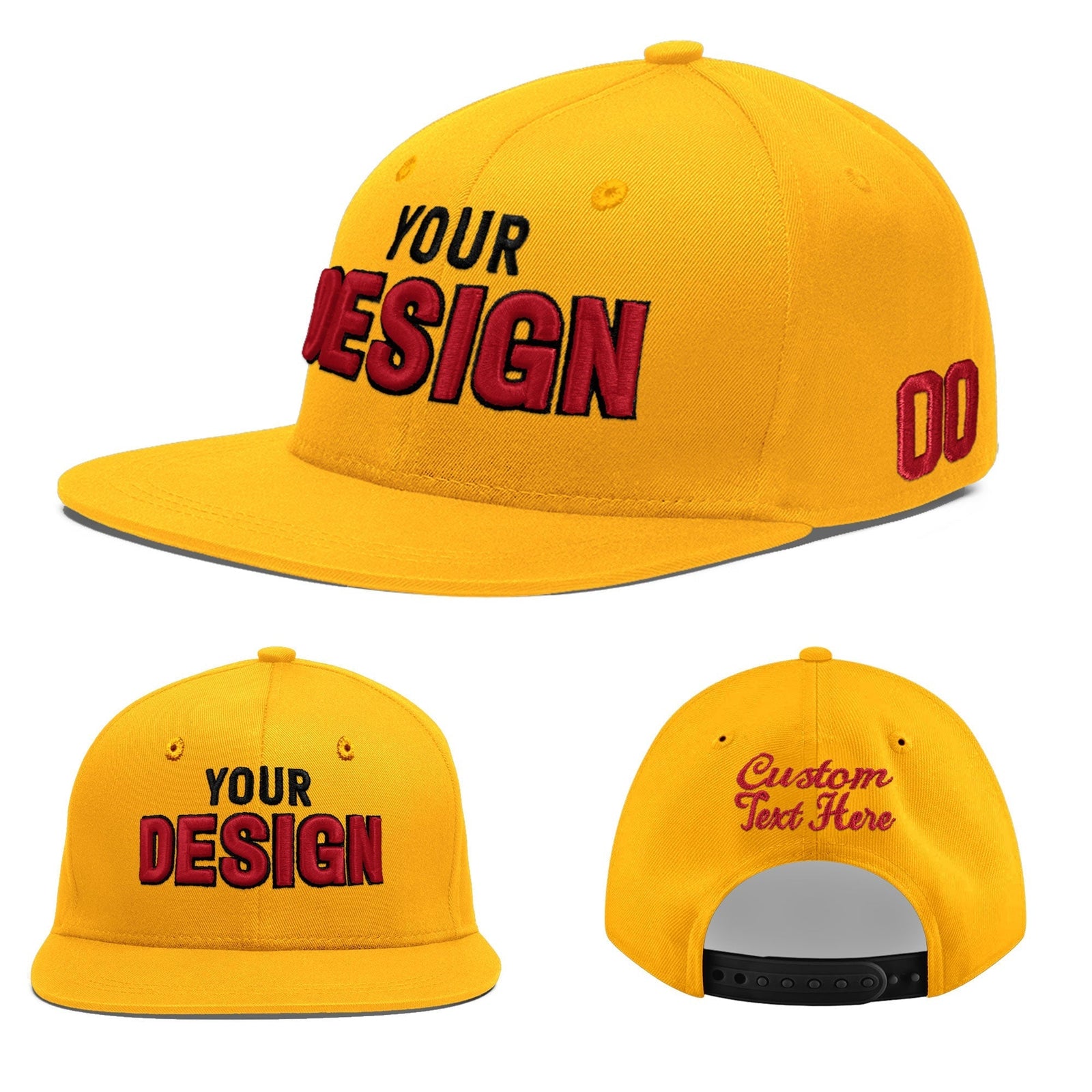 Custom Yellow 3D Puff Embroidery Flat Embroidery Casual Sport Baseball Cap