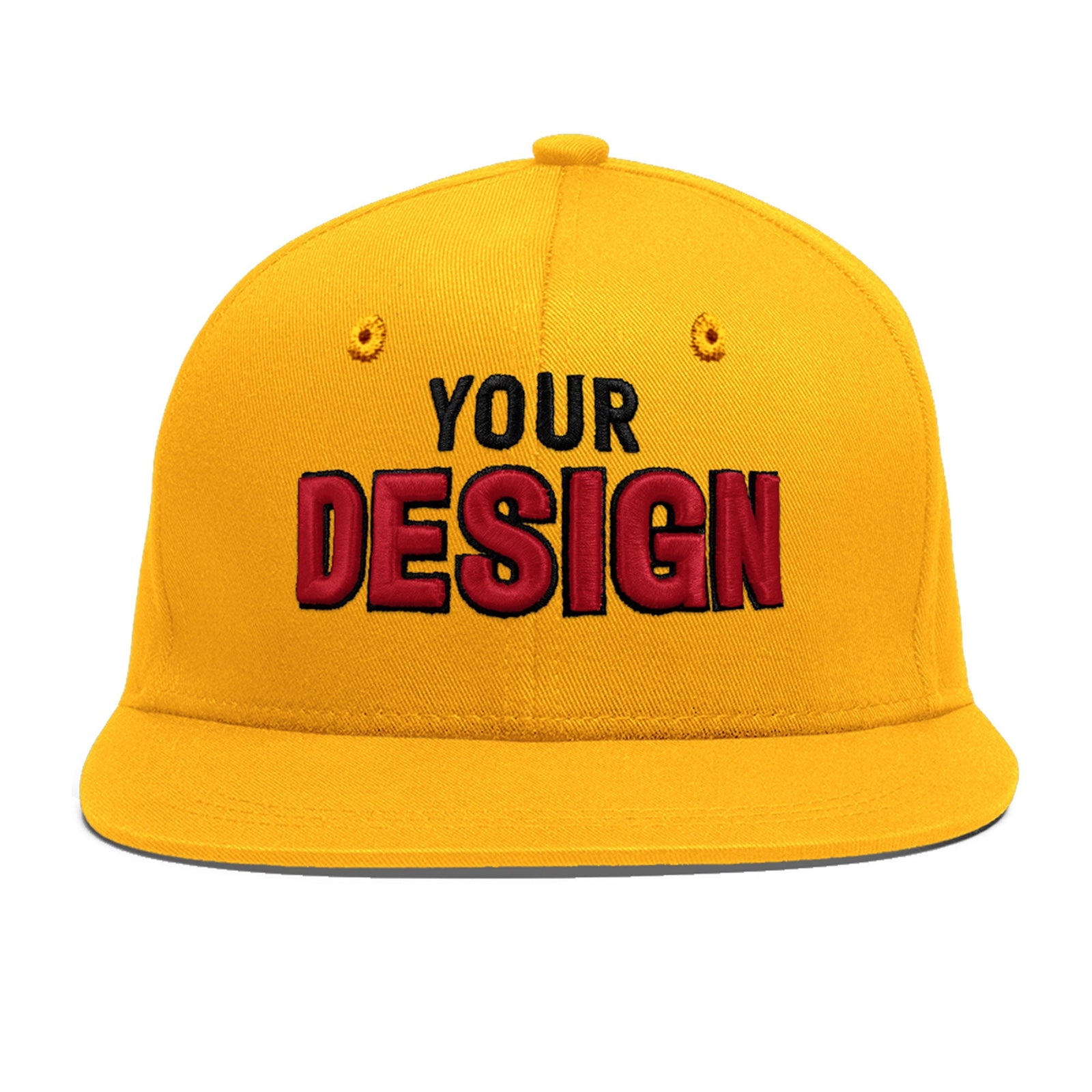 Custom Yellow 3D Puff Embroidery Flat Embroidery Casual Sport Baseball Cap