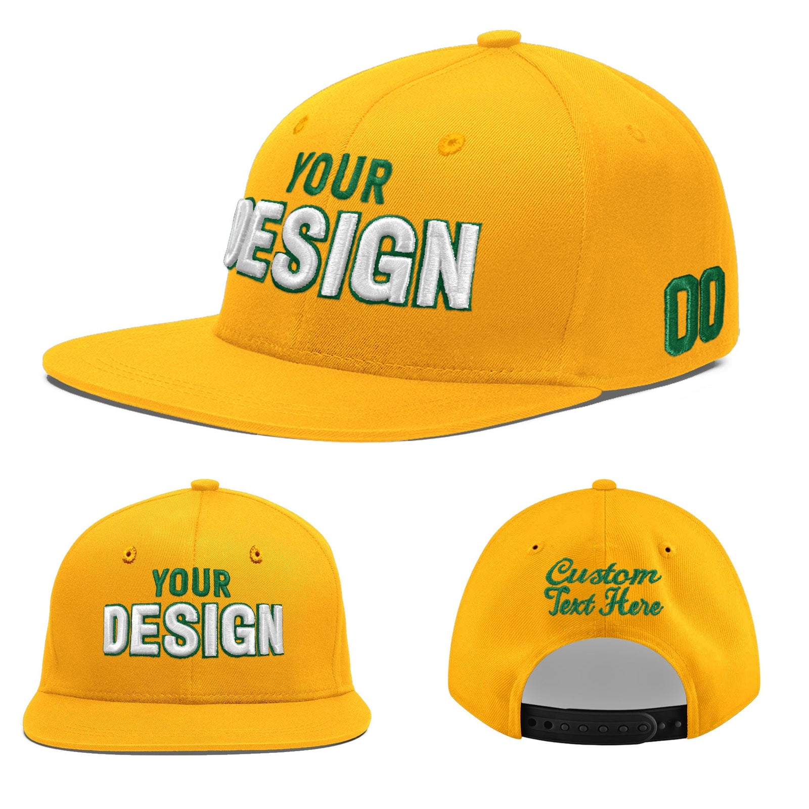 Custom Yellow 3D Puff Embroidery Flat Embroidery Casual Sport Baseball Cap