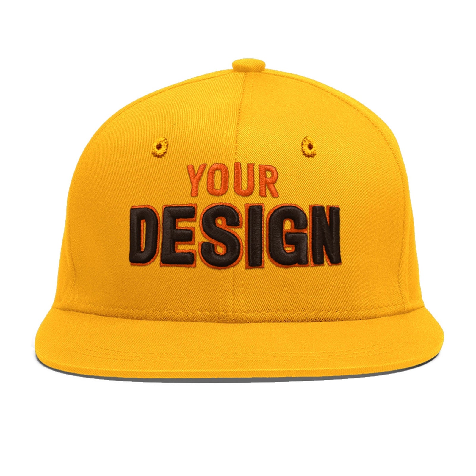 Custom Yellow 3D Puff Embroidery Flat Embroidery Casual Sport Baseball Cap