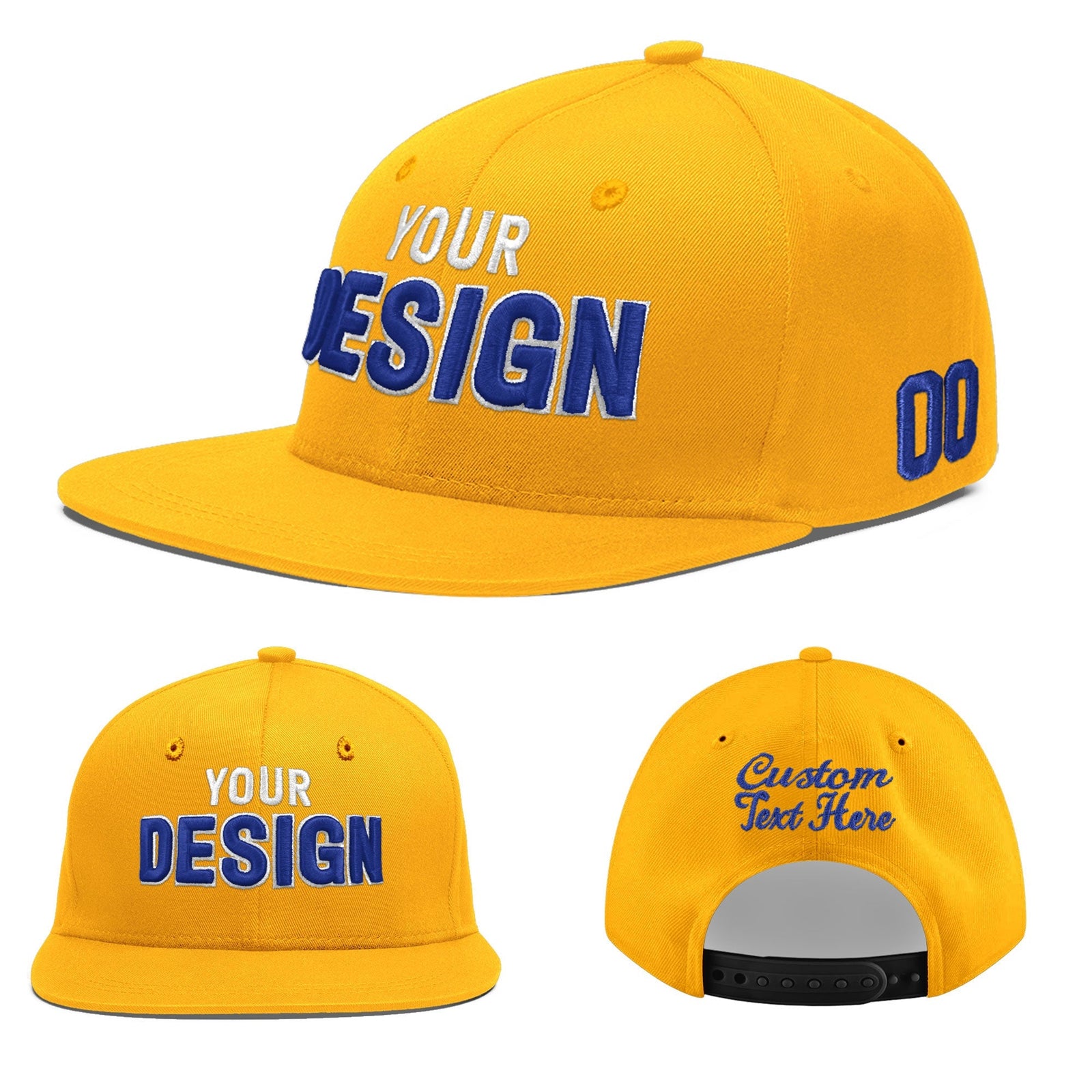 Custom Yellow 3D Puff Embroidery Flat Embroidery Casual Sport Baseball Cap