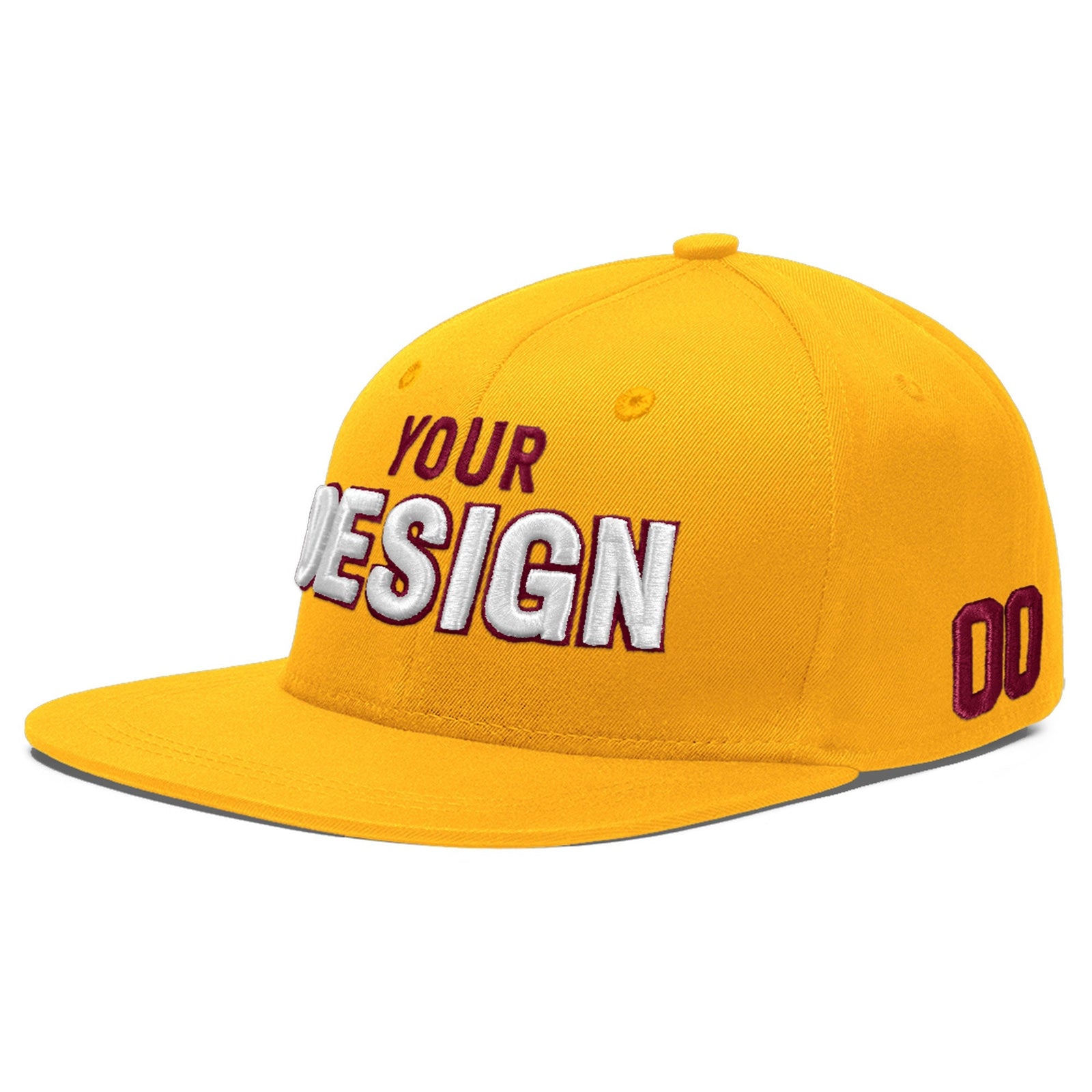 Custom Yellow 3D Puff Embroidery Flat Embroidery Casual Sport Baseball Cap