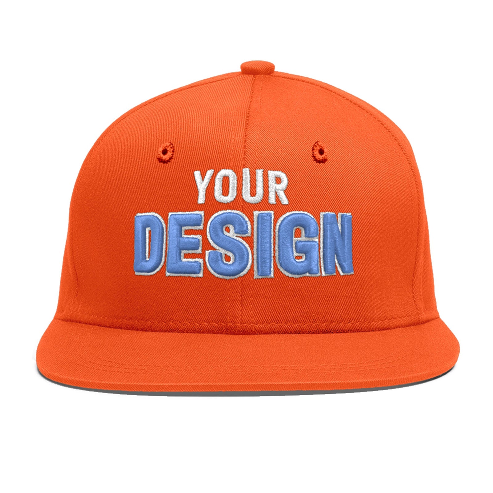 Custom Orange 3D Puff Embroidery Flat Embroidery Casual Sport Baseball Cap