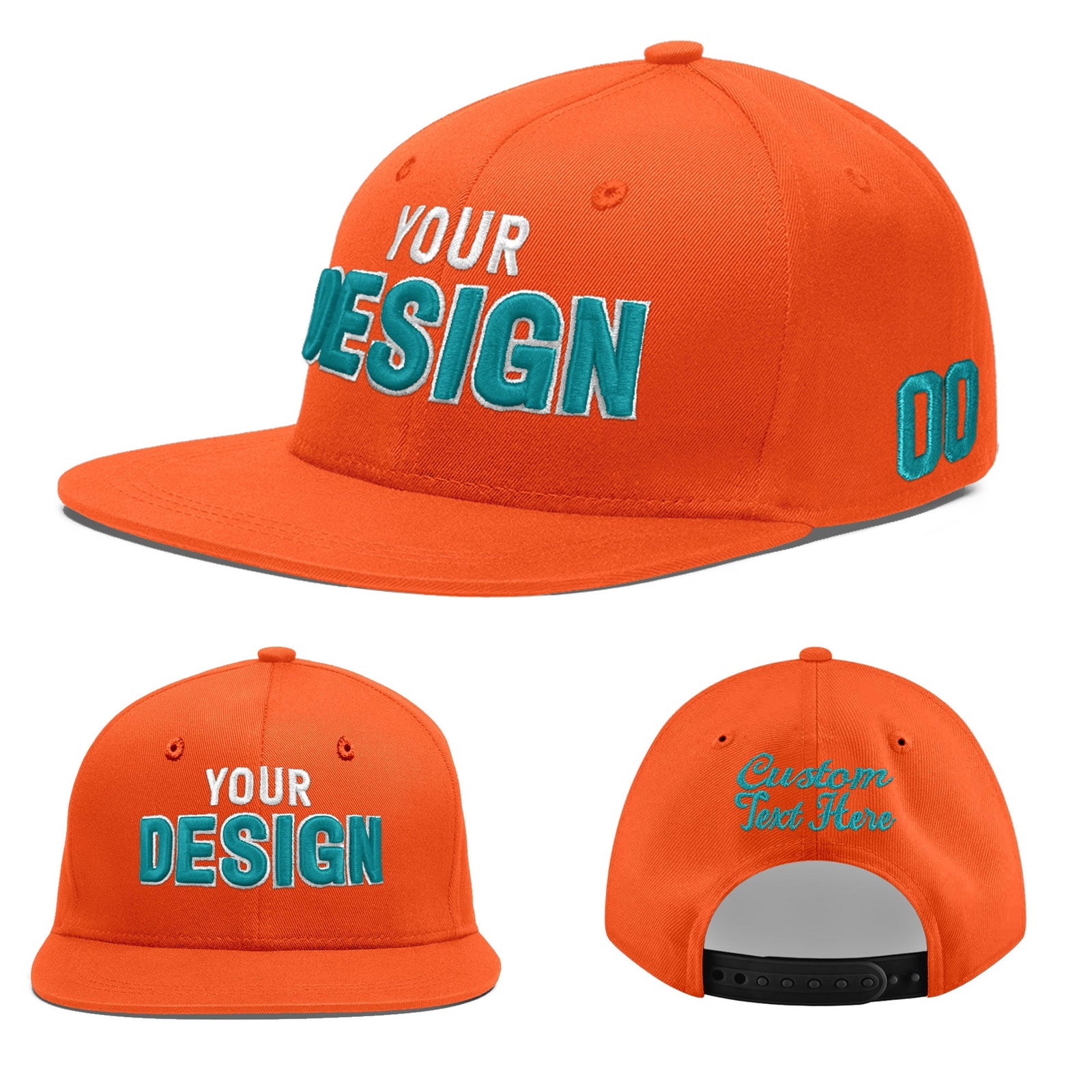Custom Orange 3D Puff Embroidery Flat Embroidery Casual Sport Baseball Cap