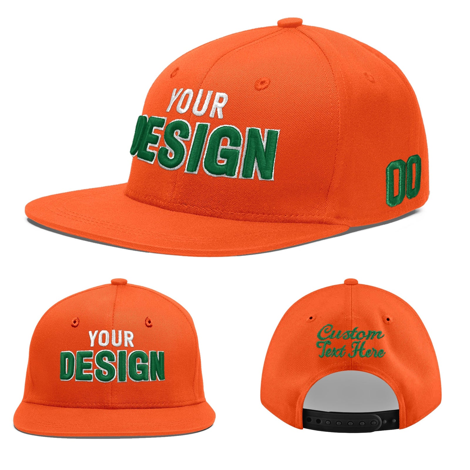 Custom Orange 3D Puff Embroidery Flat Embroidery Casual Sport Baseball Cap
