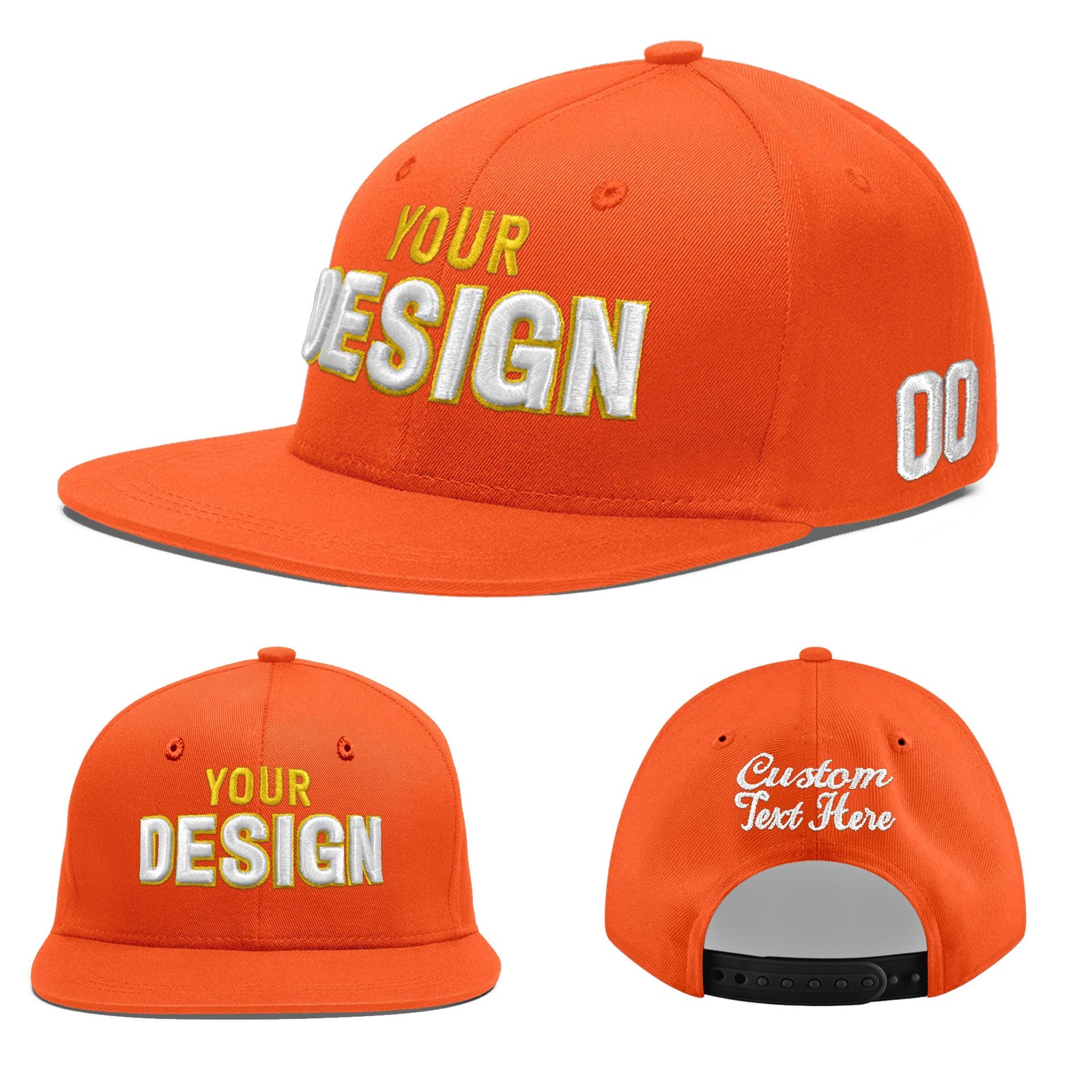 Custom Orange 3D Puff Embroidery Flat Embroidery Casual Sport Baseball Cap