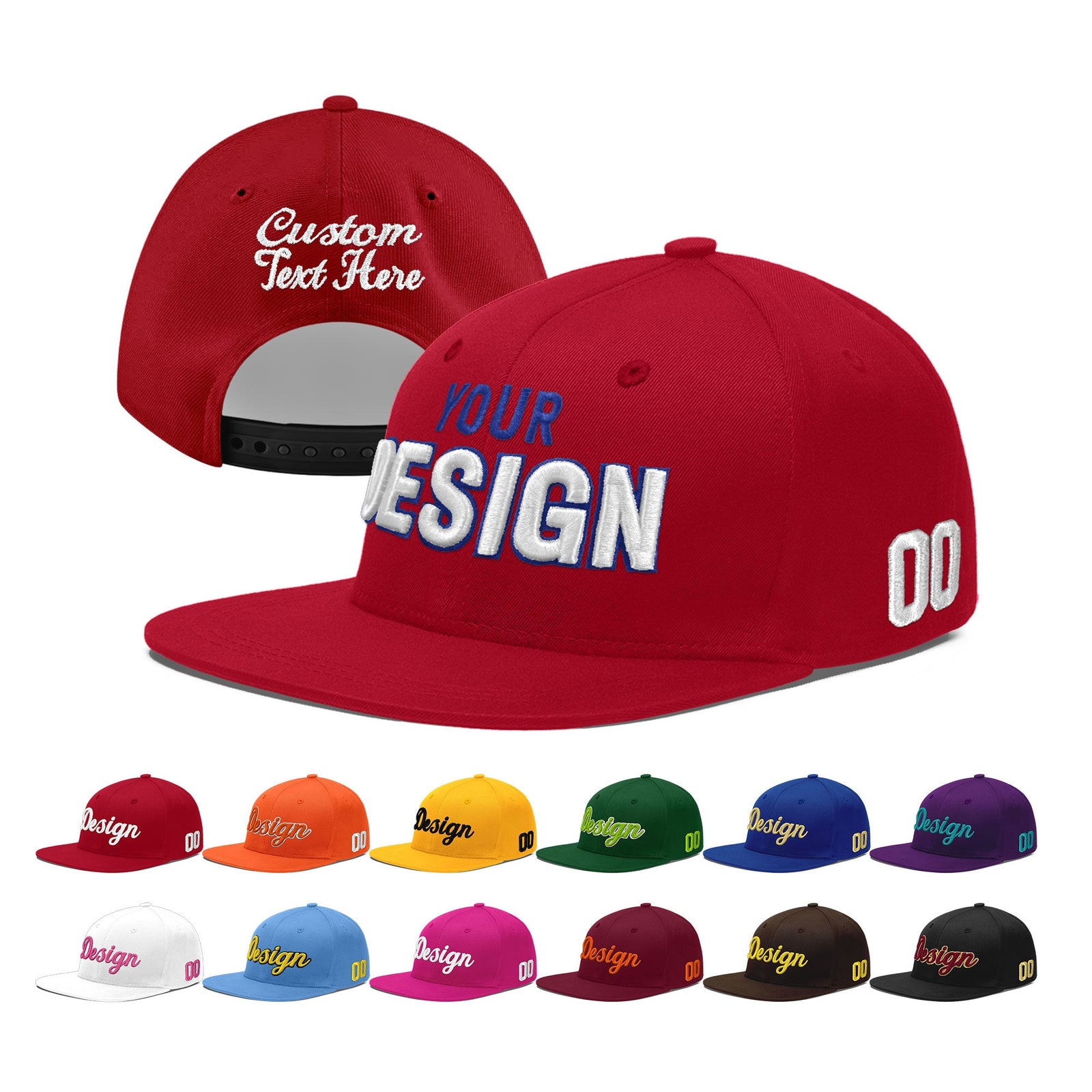 Custom Red 3D Puff Embroidery Flat Embroidery Casual Sport Baseball Cap