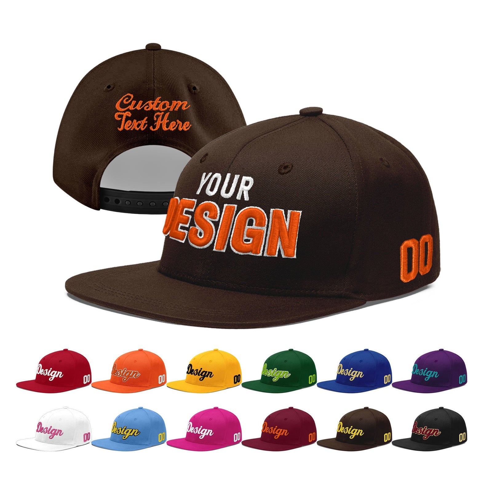 Custom Brown 3D Puff Embroidery Flat Embroidery Casual Sport Baseball Cap