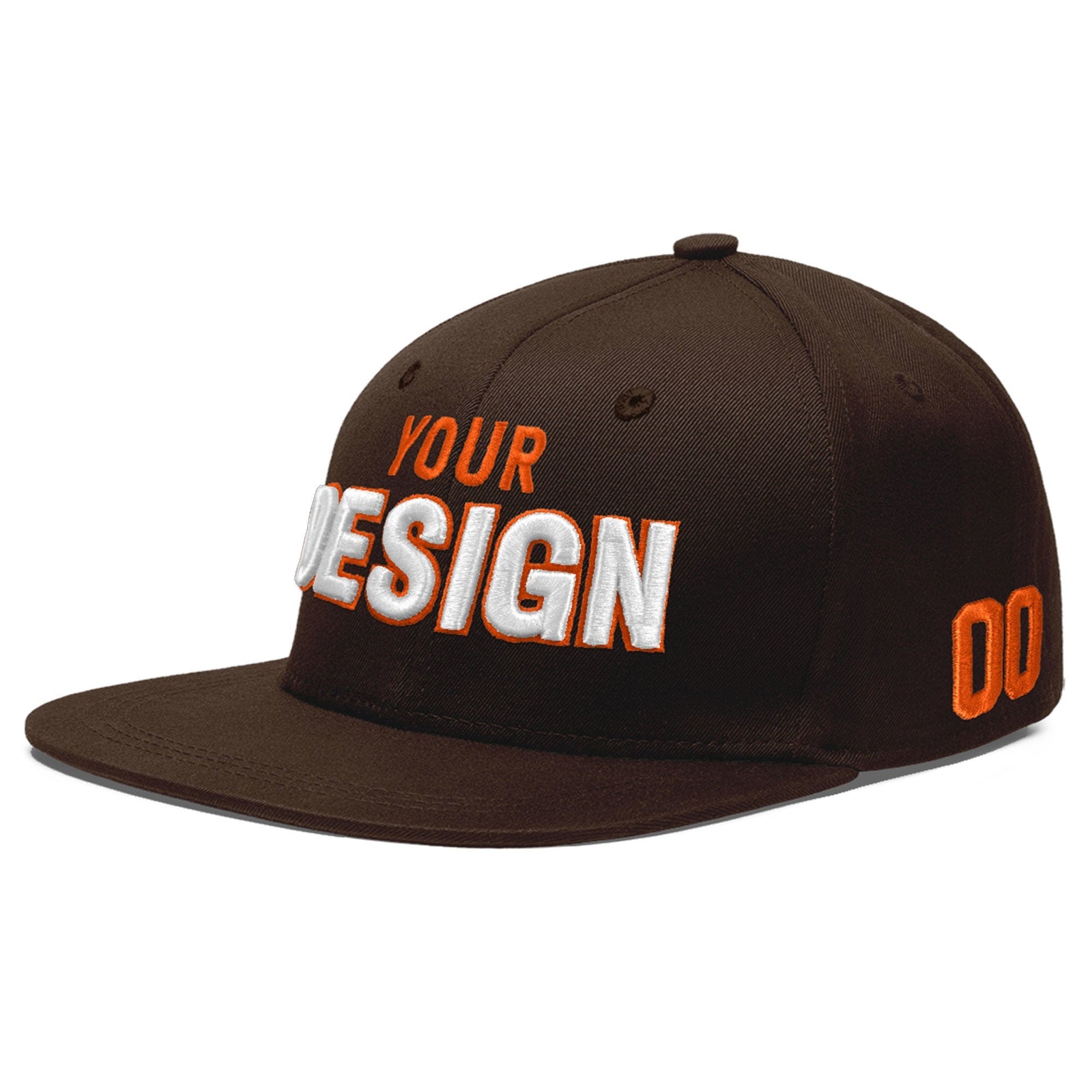 Custom Brown 3D Puff Embroidery Flat Embroidery Casual Sport Baseball Cap