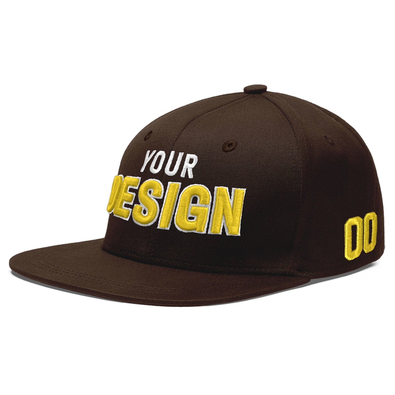 Custom Brown 3D Puff Embroidery Flat Embroidery Casual Sport Baseball Cap
