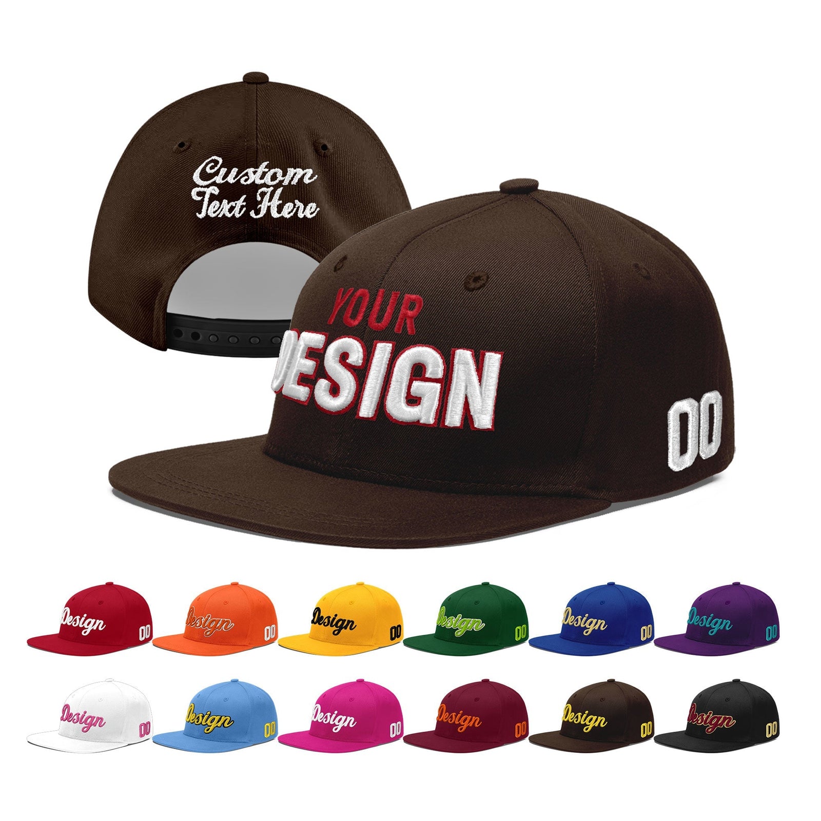 Custom Brown 3D Puff Embroidery Flat Embroidery Casual Sport Baseball Cap