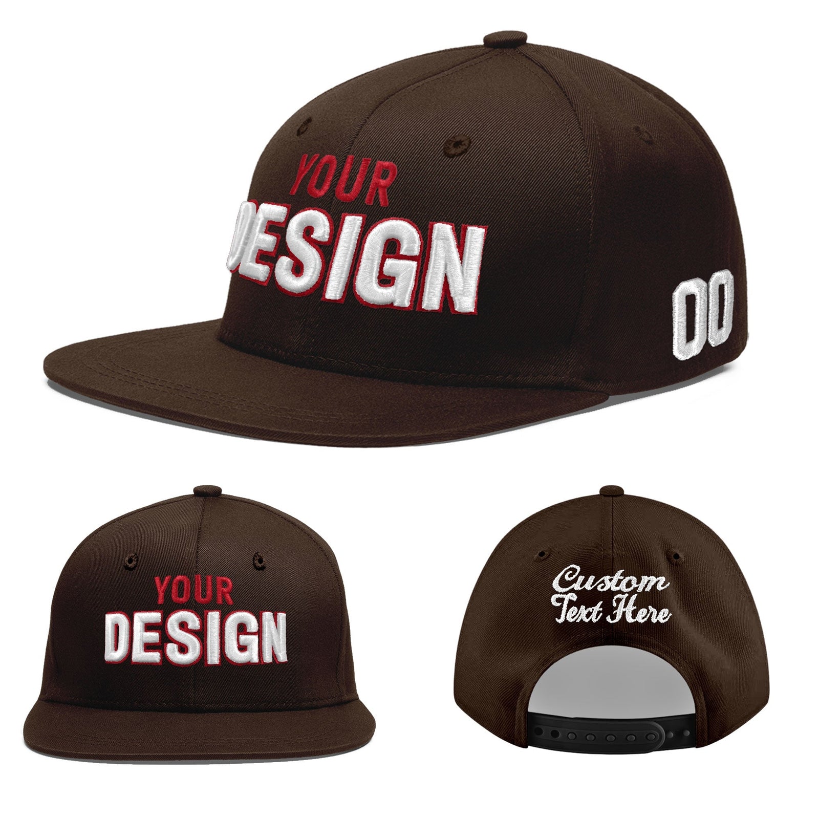 Custom Brown 3D Puff Embroidery Flat Embroidery Casual Sport Baseball Cap