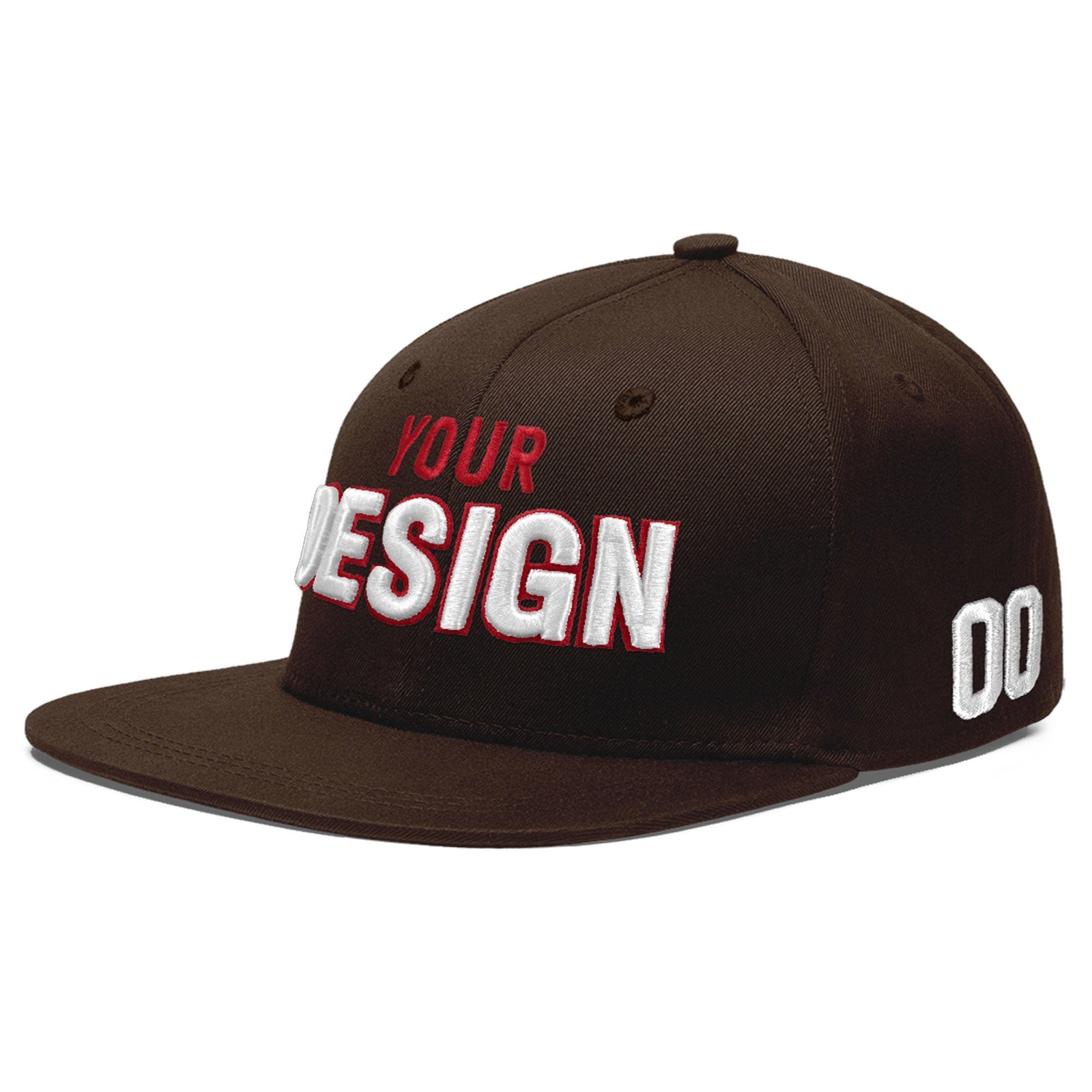 Custom Brown 3D Puff Embroidery Flat Embroidery Casual Sport Baseball Cap