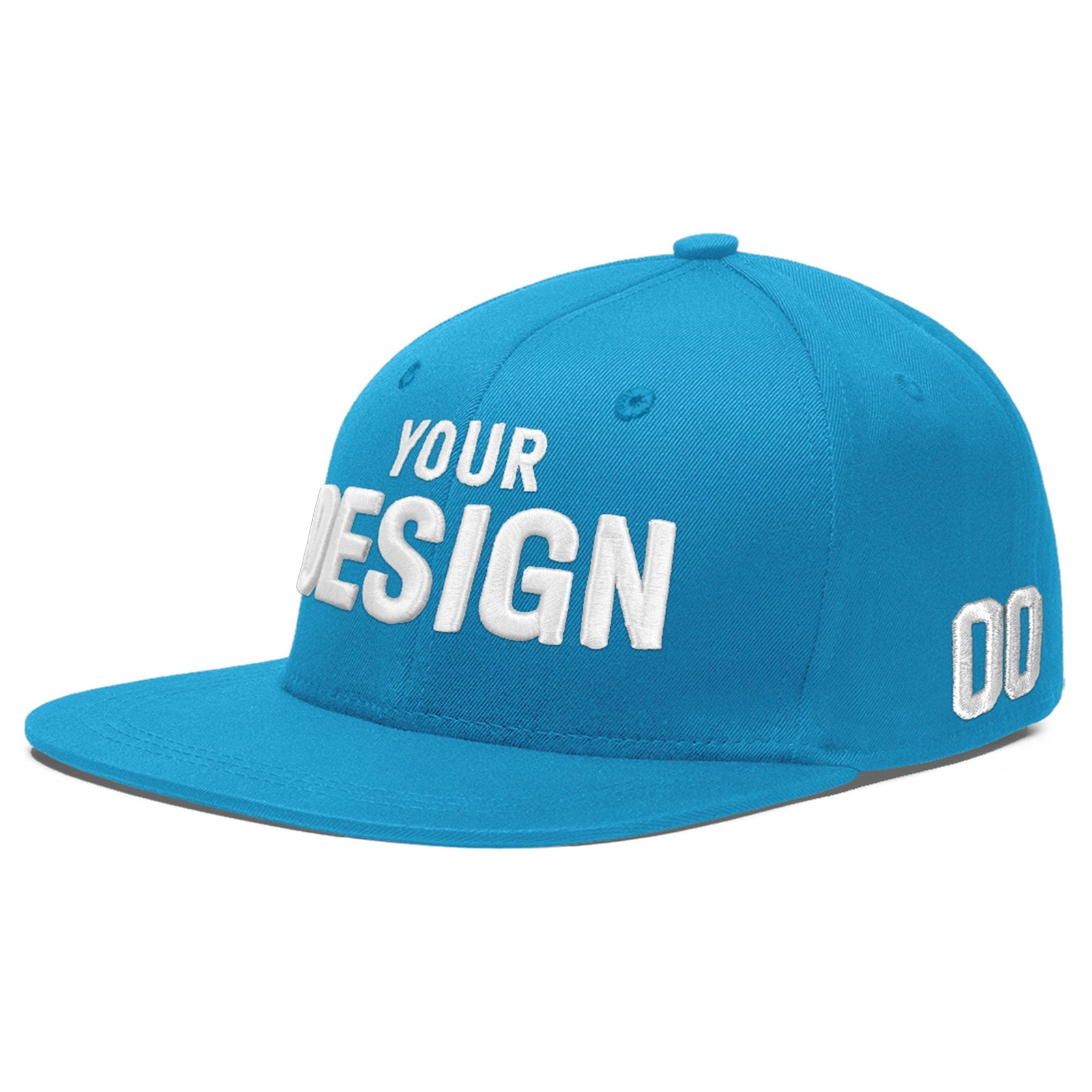 Custom Light Blue 3D Puff Embroidery Flat Embroidery Casual Sport Baseball Cap