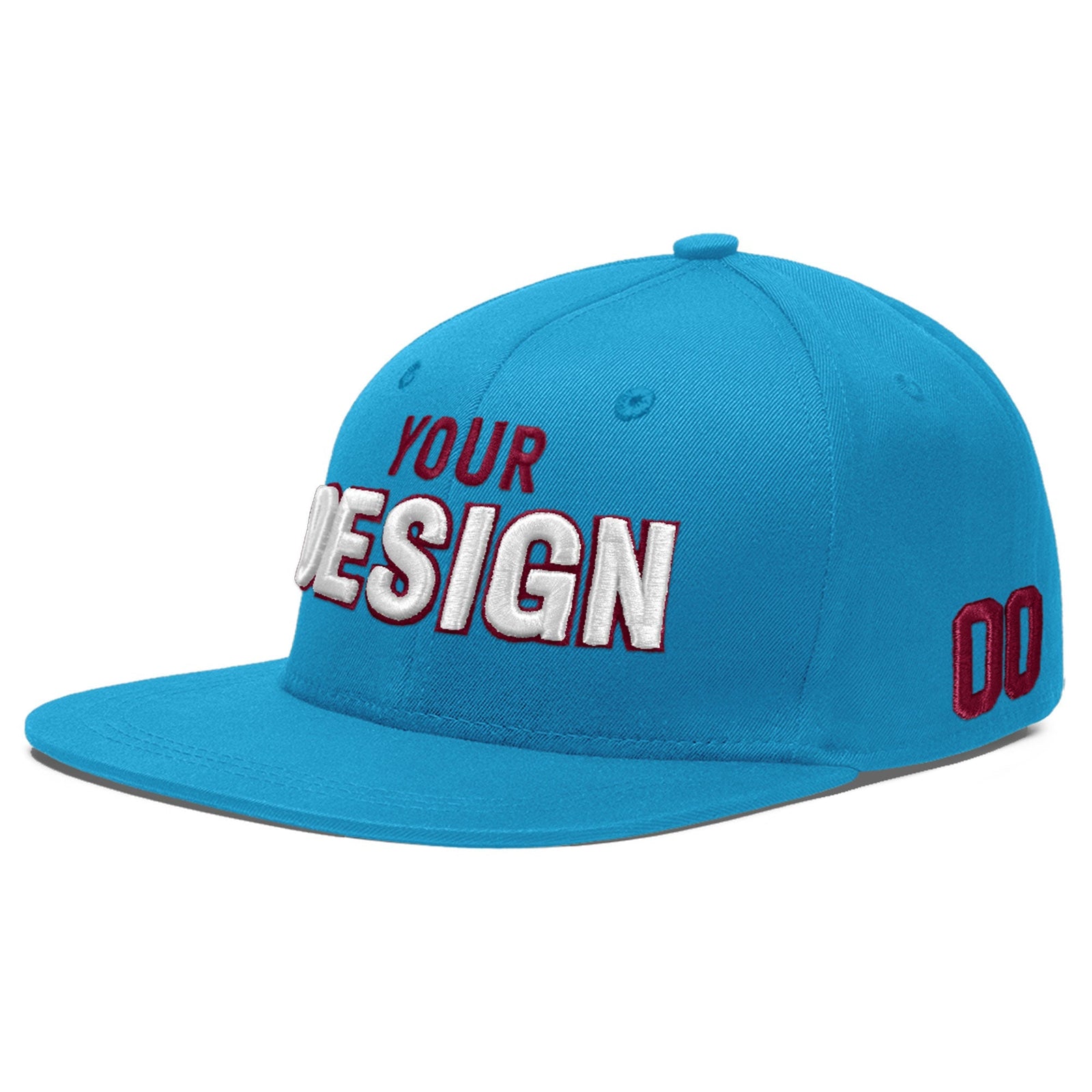 Custom Light Blue 3D Puff Embroidery Flat Embroidery Casual Sport Baseball Cap