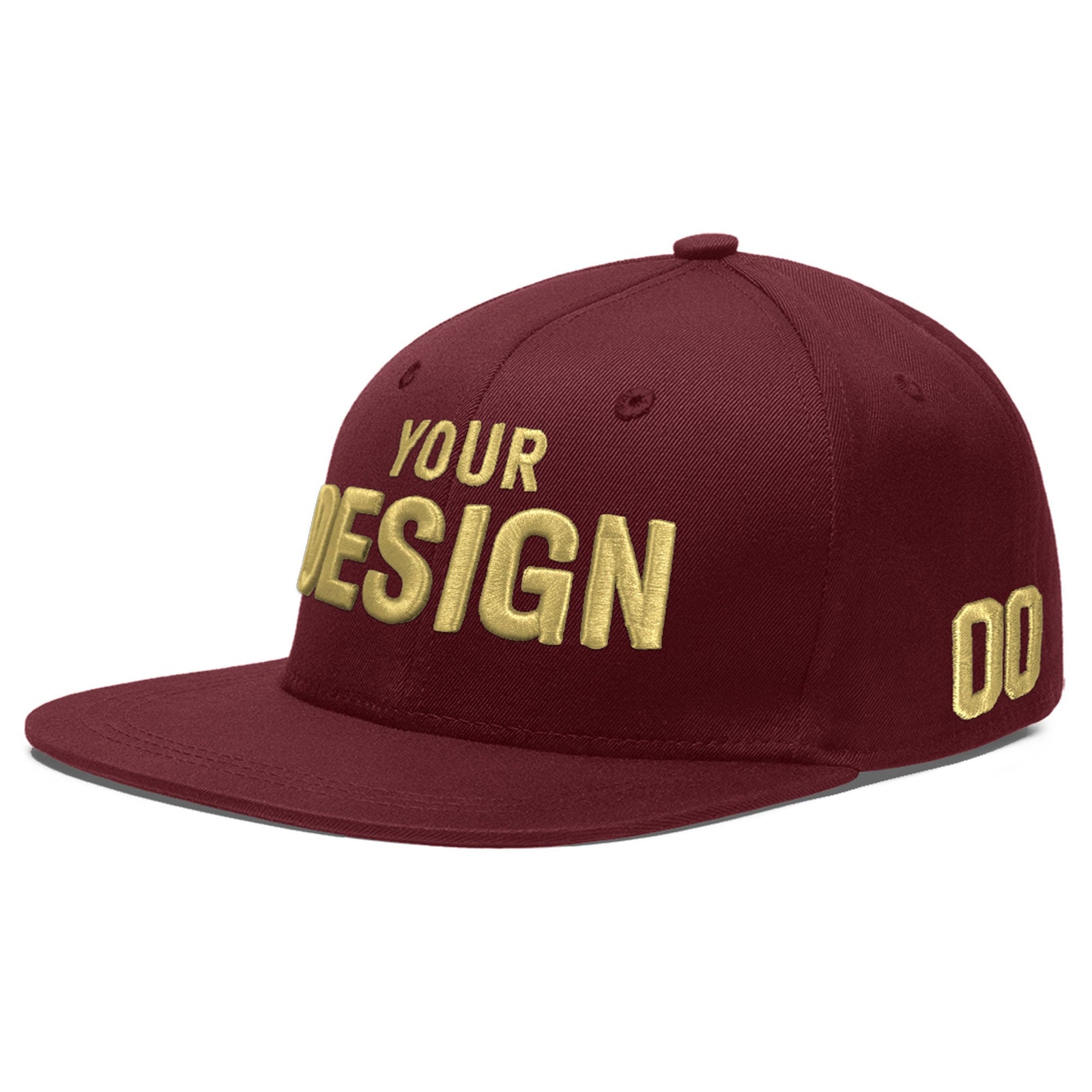 Custom Maroon 3D Puff Embroidery Flat Embroidery Casual Sport Baseball Cap