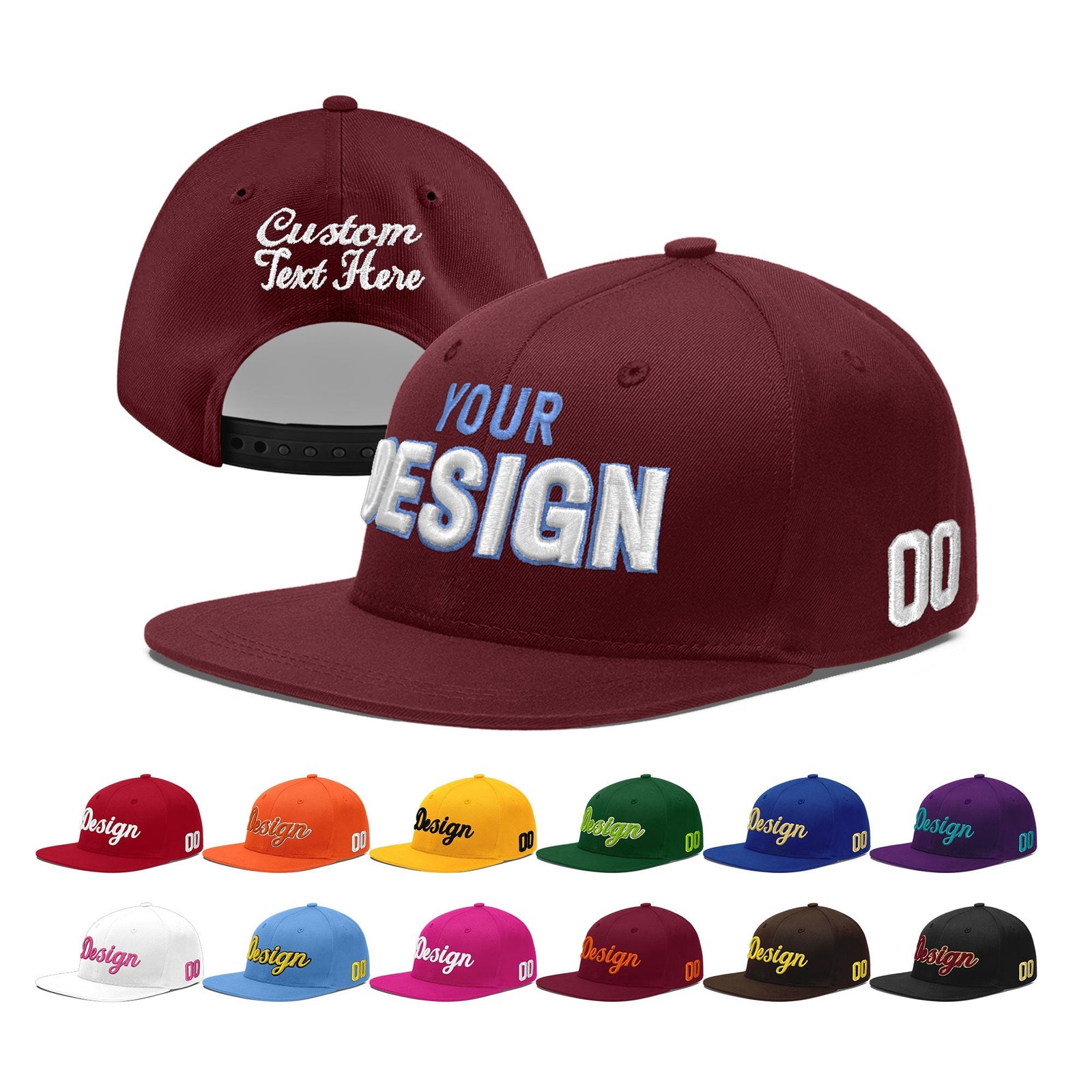 Custom Maroon 3D Puff Embroidery Flat Embroidery Casual Sport Baseball Cap