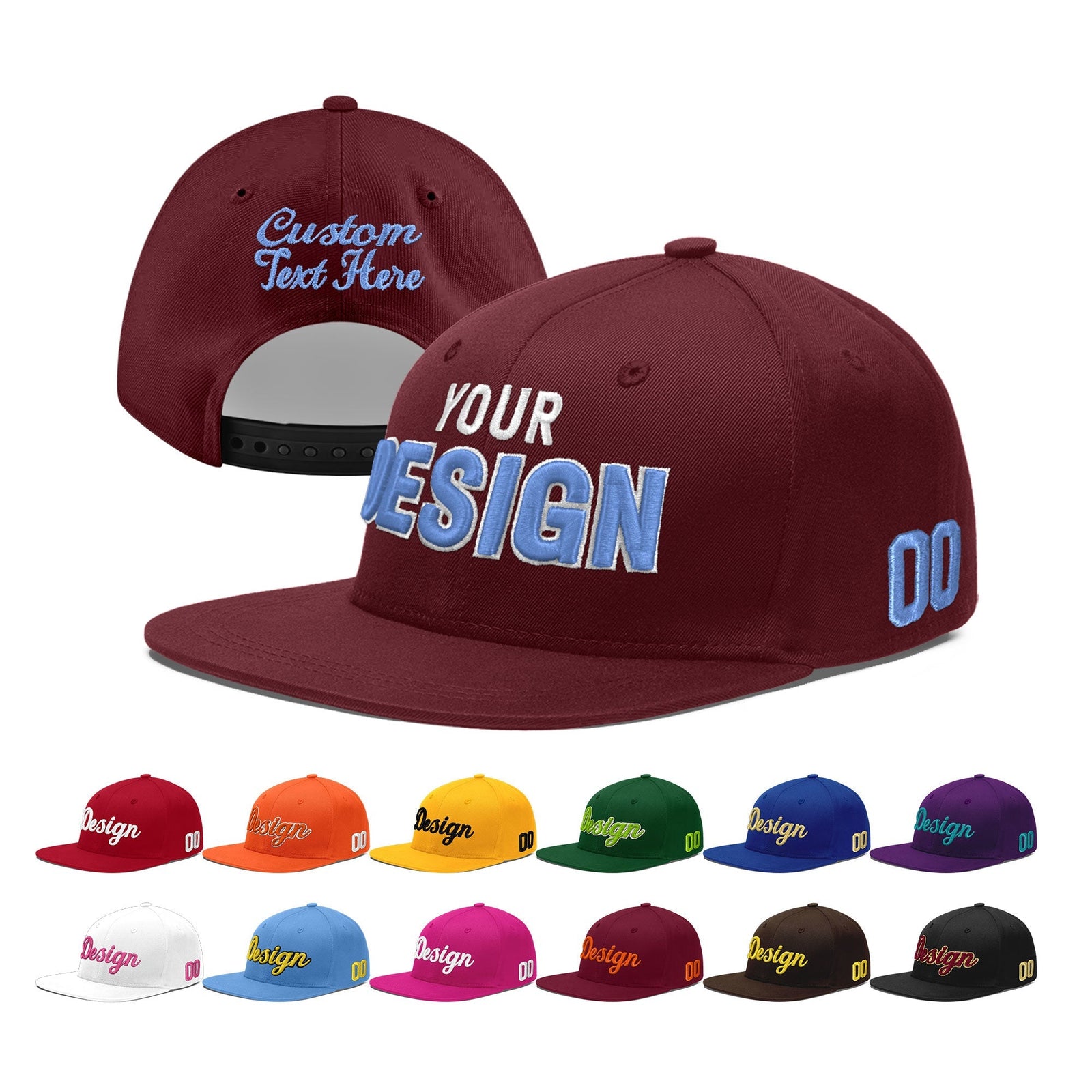Custom Maroon 3D Puff Embroidery Flat Embroidery Casual Sport Baseball Cap