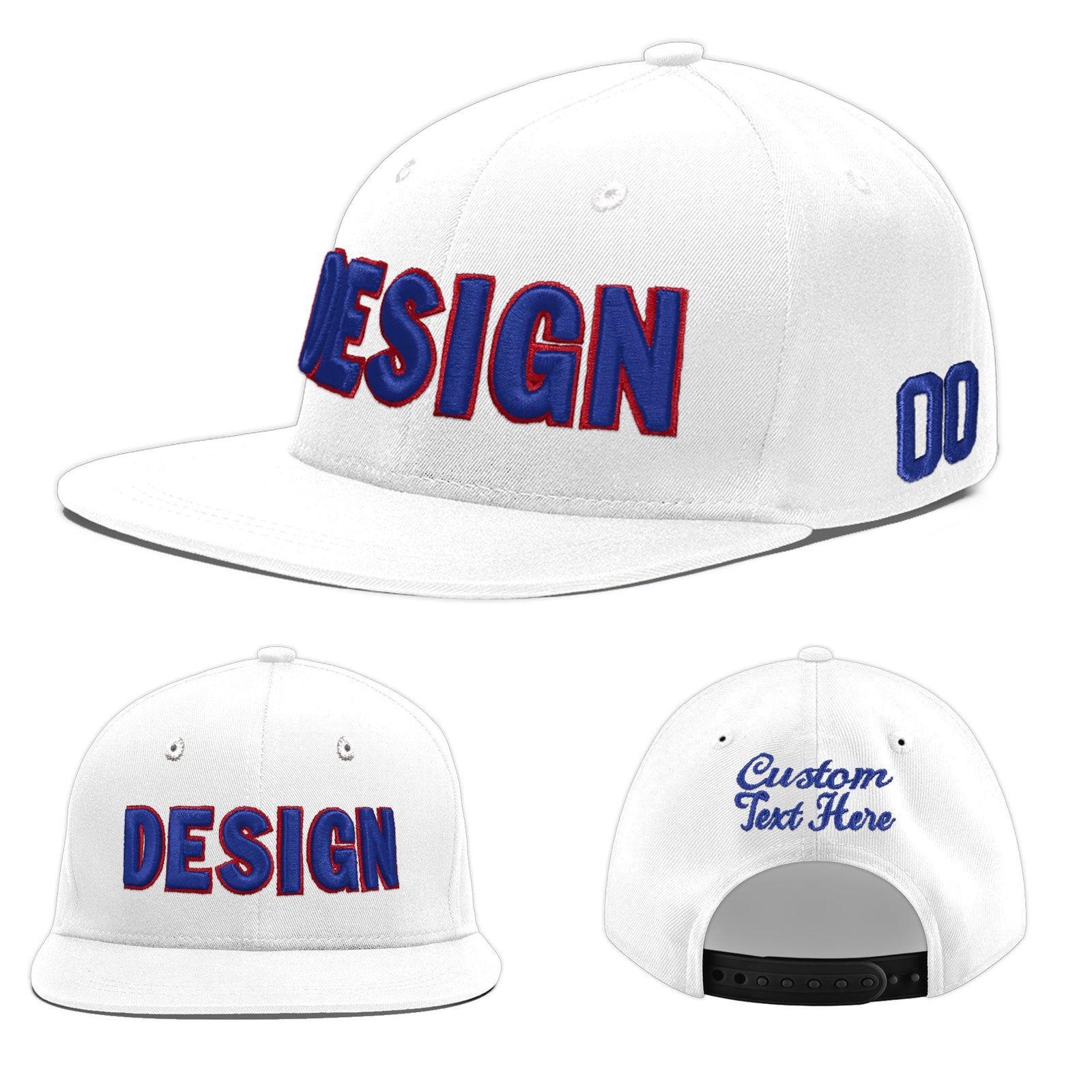 Custom White 3D Puff Embroidery Flat Embroidery Casual Sport Baseball Cap