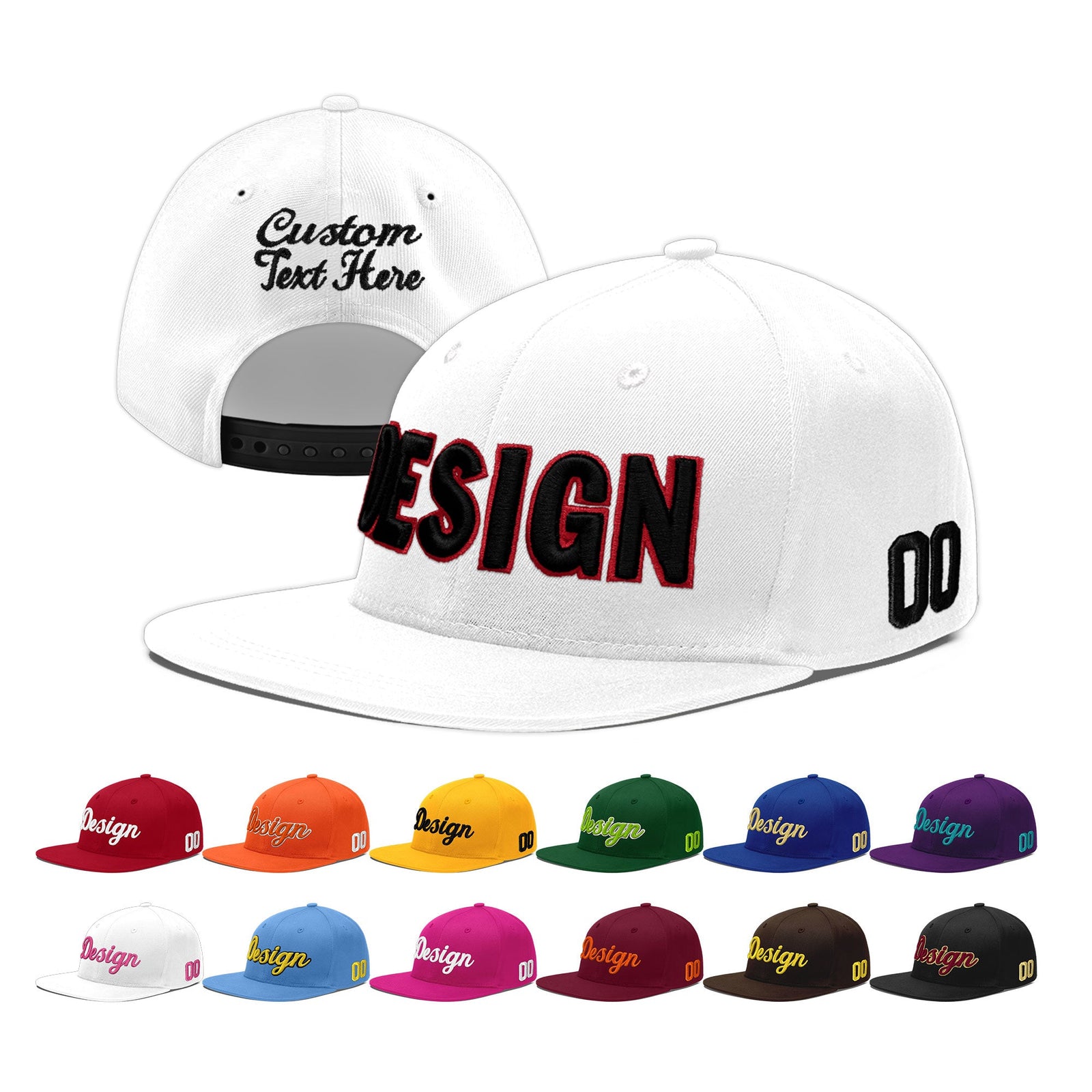 Custom White 3D Puff Embroidery Flat Embroidery Casual Sport Baseball Cap