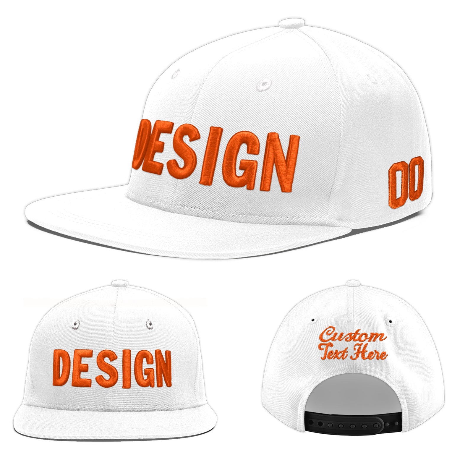 Custom White 3D Puff Embroidery Flat Embroidery Casual Sport Baseball Cap