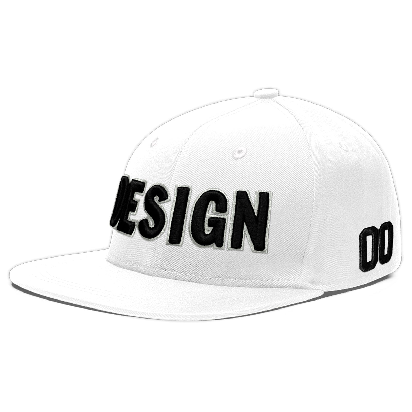 Custom White 3D Puff Embroidery Flat Embroidery Casual Sport Baseball Cap