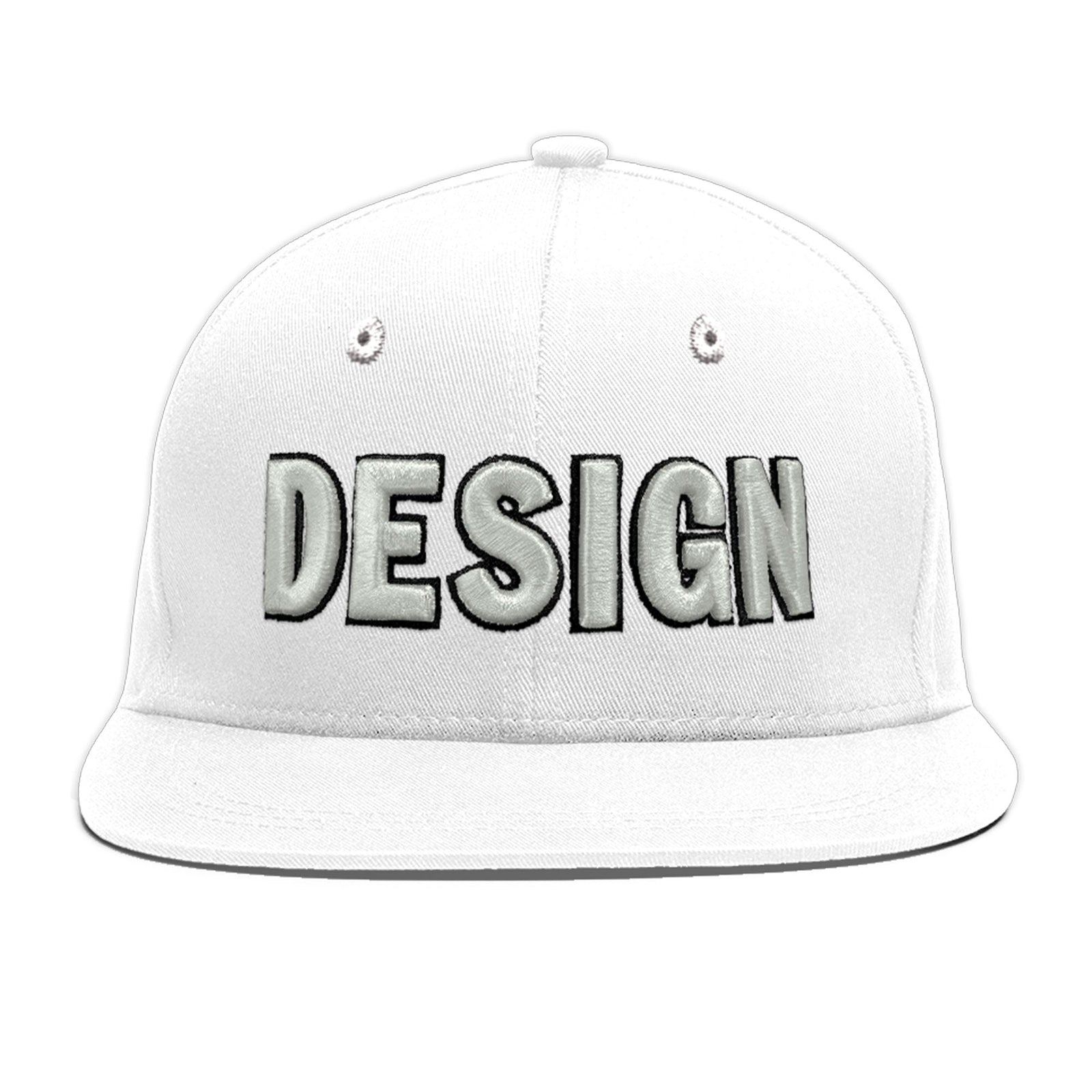 Custom White 3D Puff Embroidery Flat Embroidery Casual Sport Baseball Cap