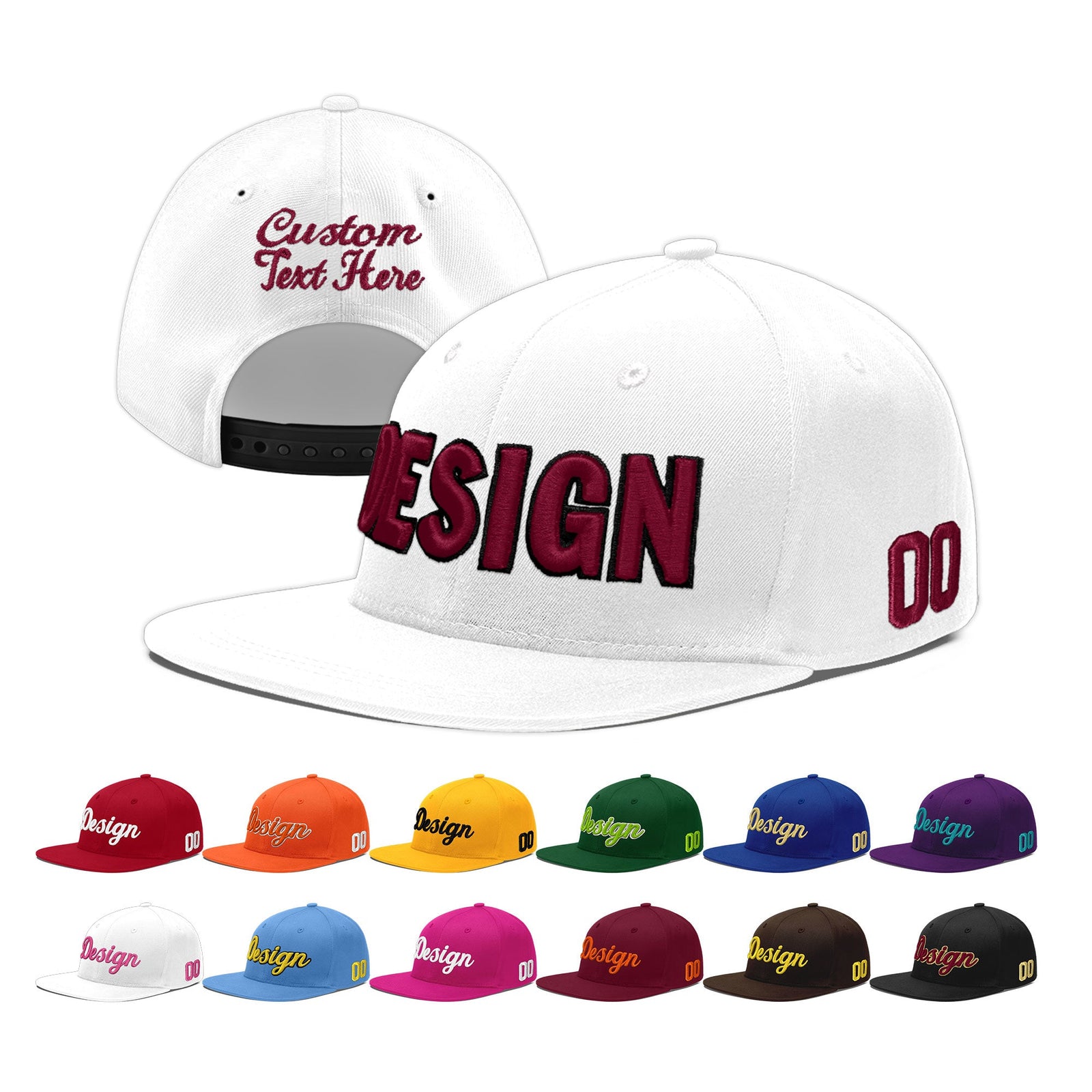 Custom White 3D Puff Embroidery Flat Embroidery Casual Sport Baseball Cap