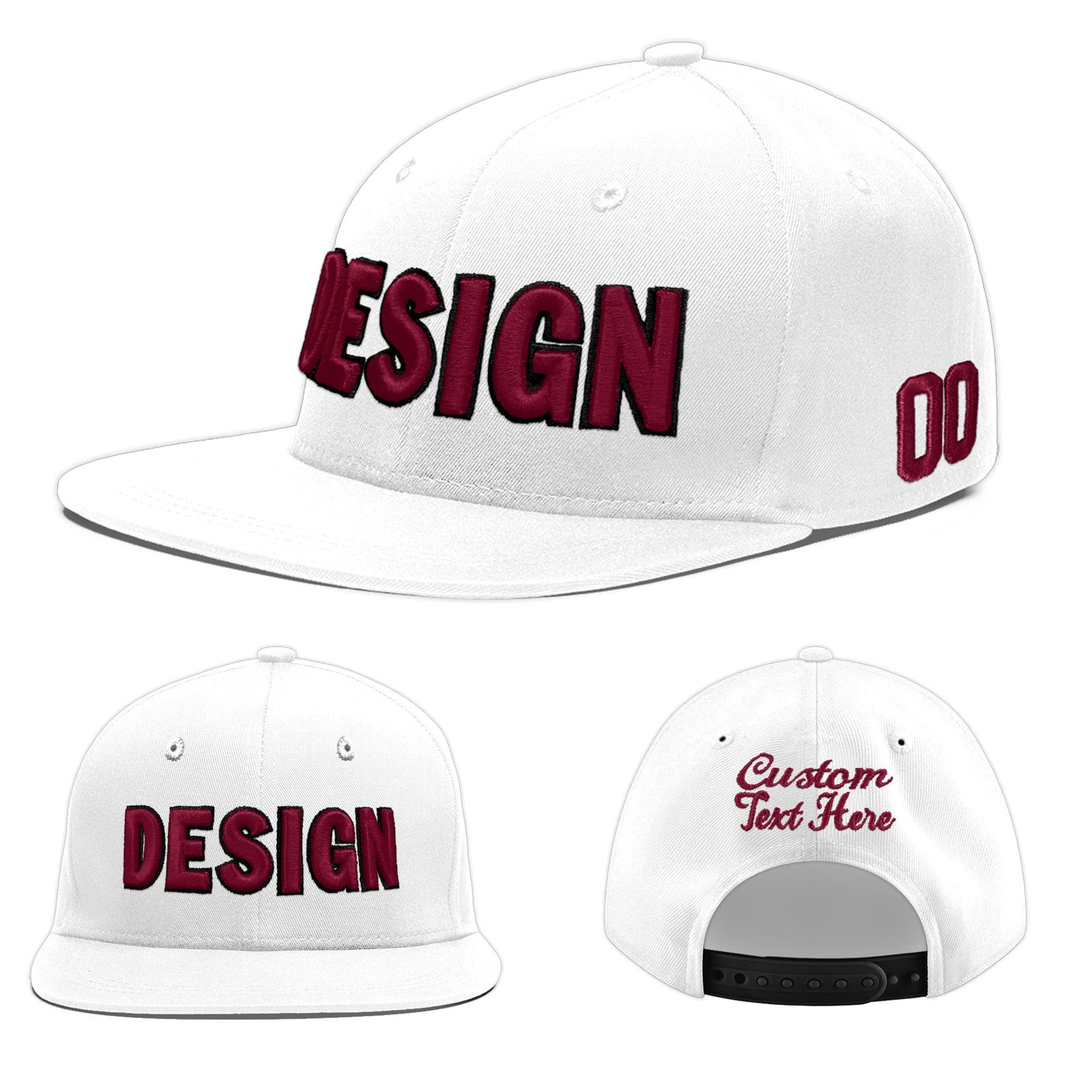 Custom White 3D Puff Embroidery Flat Embroidery Casual Sport Baseball Cap