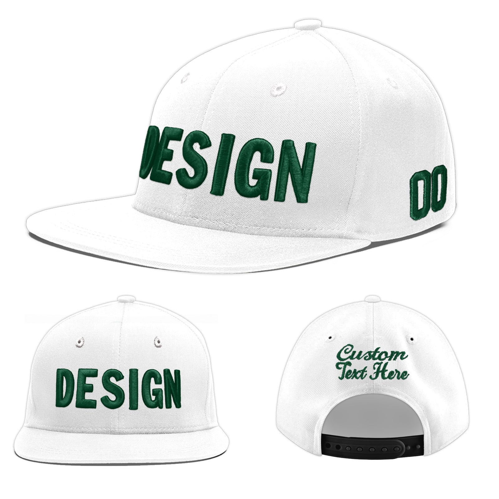Custom White 3D Puff Embroidery Flat Embroidery Casual Sport Baseball Cap